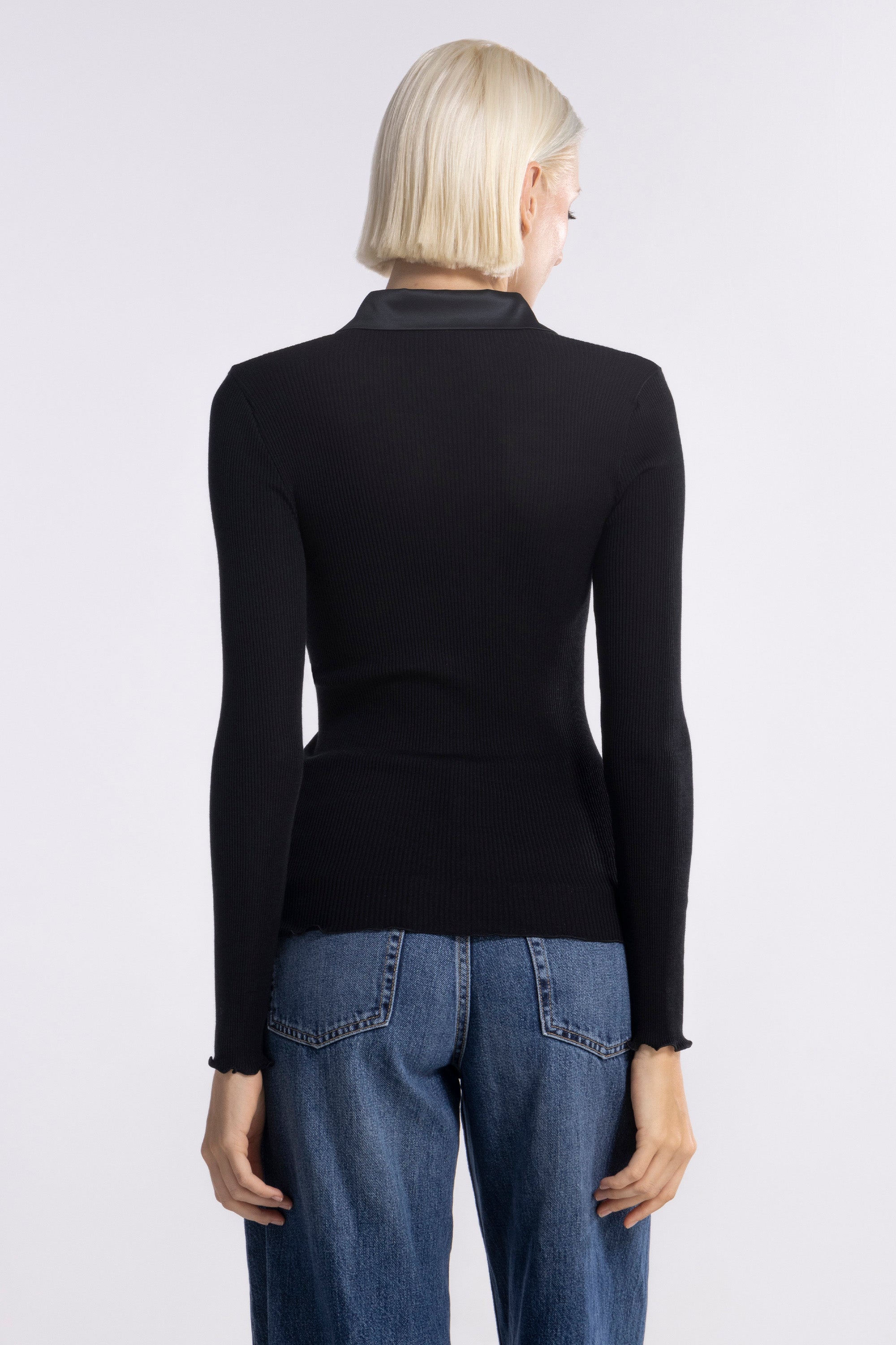 Wool and silk long sleeves shirt with satin opening 6350