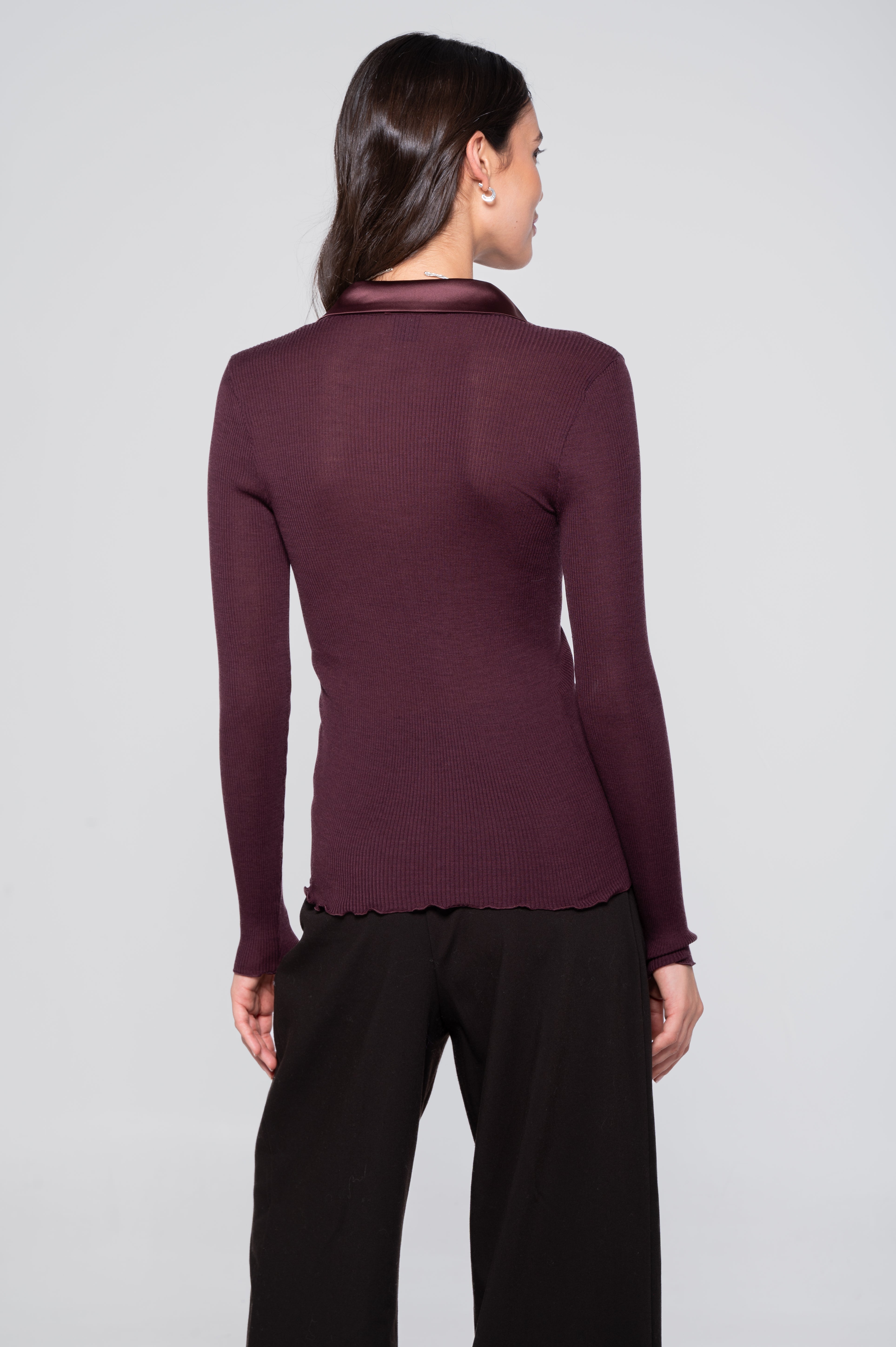 Wool and silk long sleeves shirt with satin opening 6350