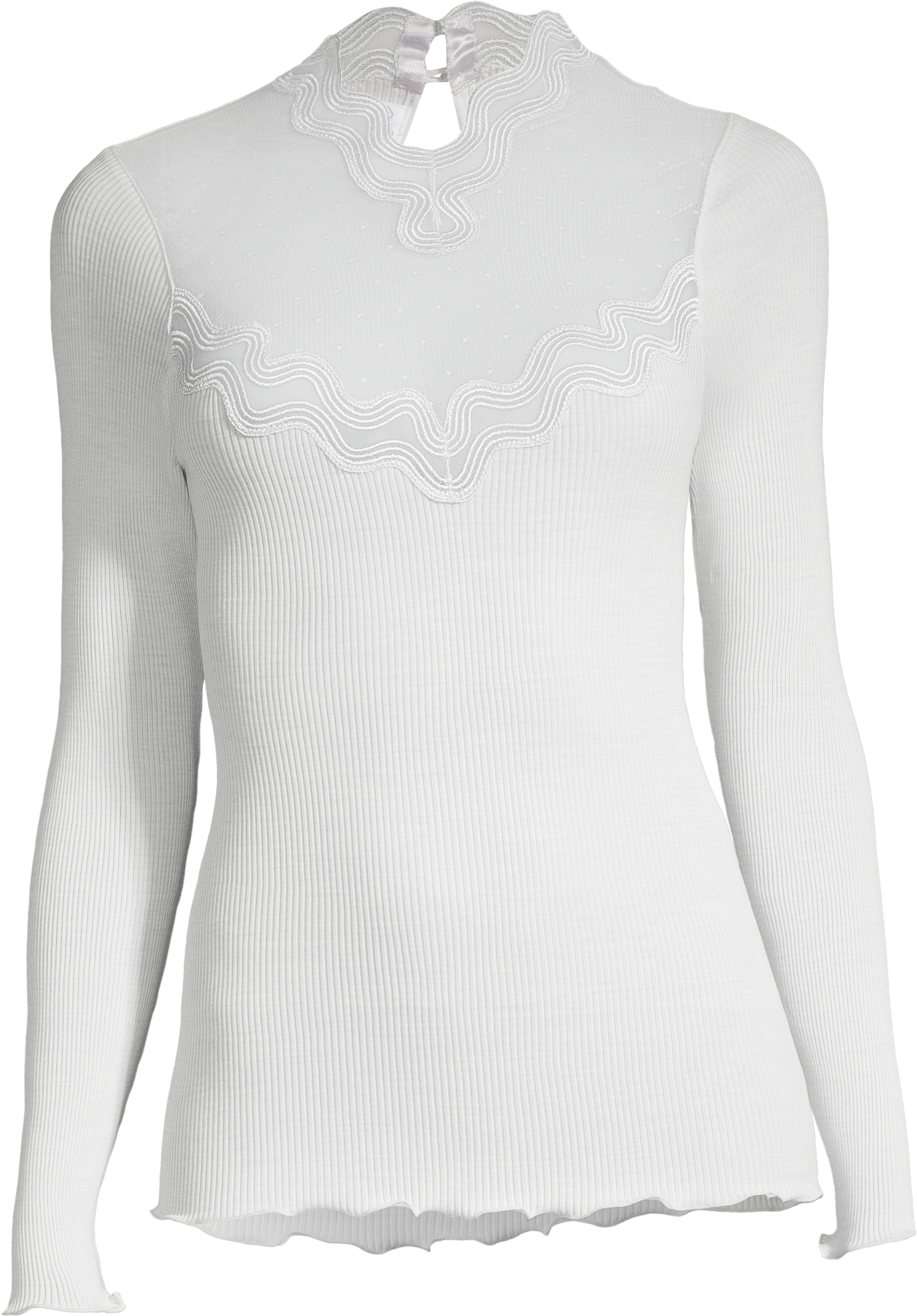 Longsleeve shirt in wool and silk with carré and plumetis motif 6657