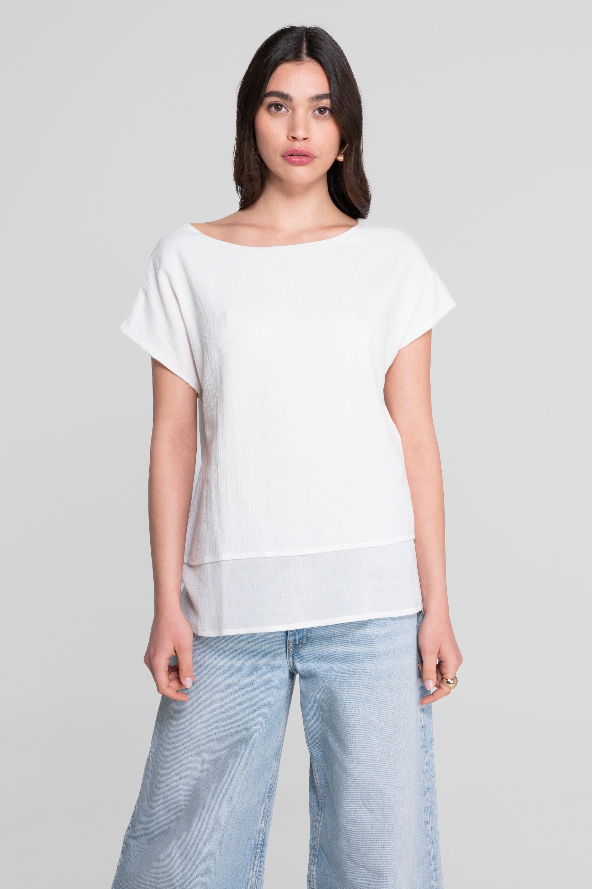 Layered cotton crêpe T-shirt 7541