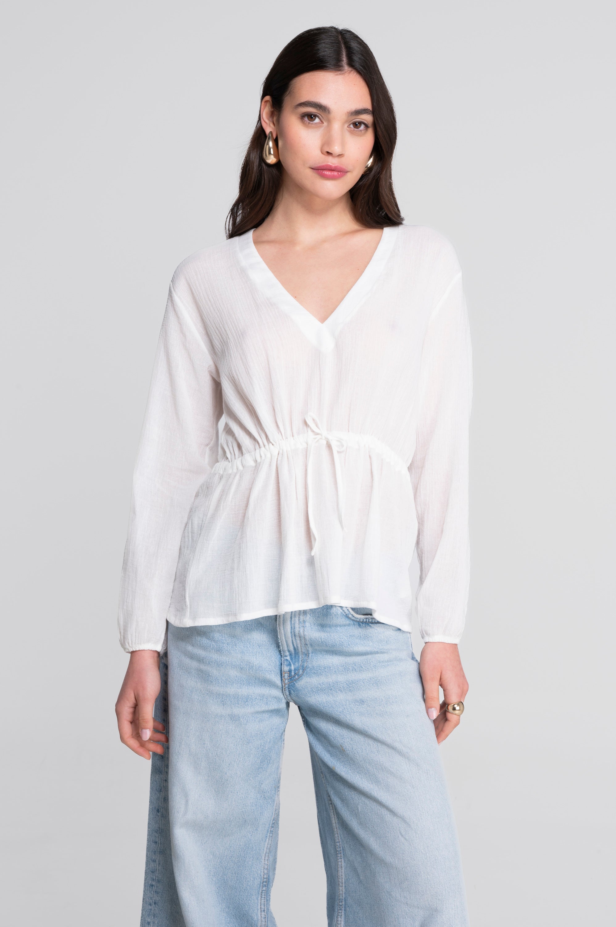 Drawstring blouse in cotton crêpe 7543