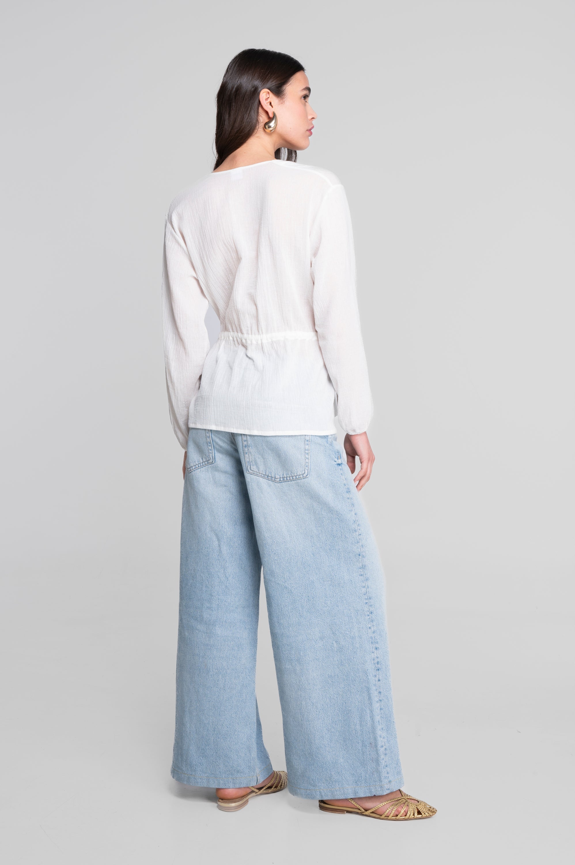 Drawstring blouse in cotton crêpe 7543