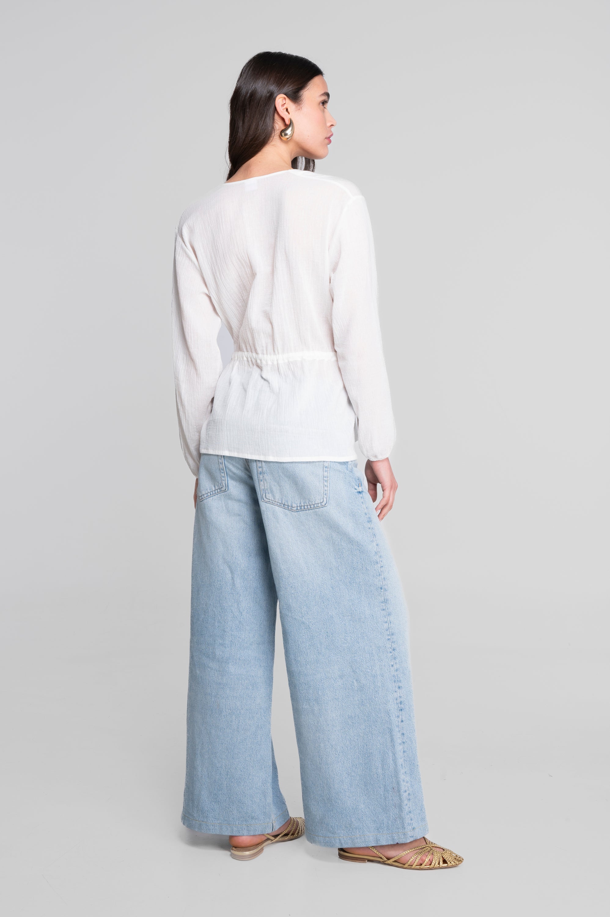 Drawstring blouse in cotton crêpe 7543