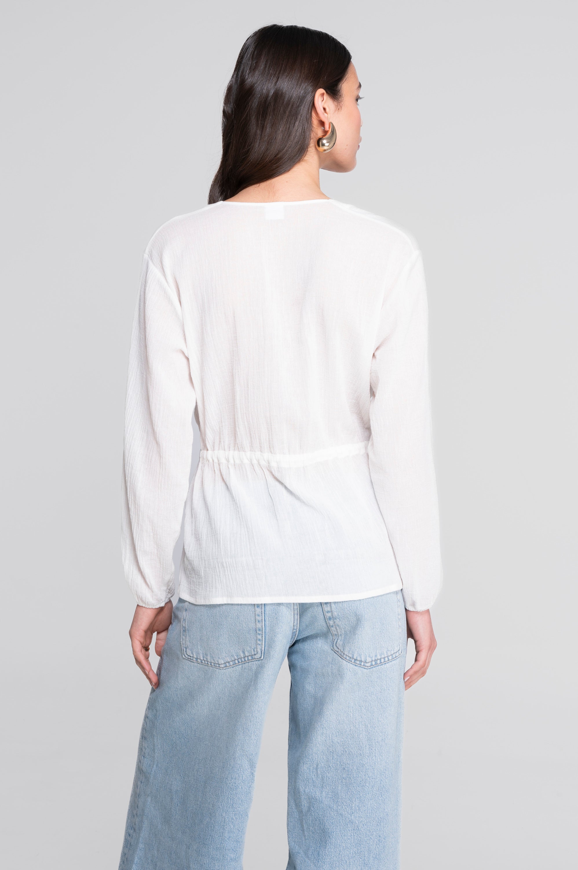 Drawstring blouse in cotton crêpe 7543
