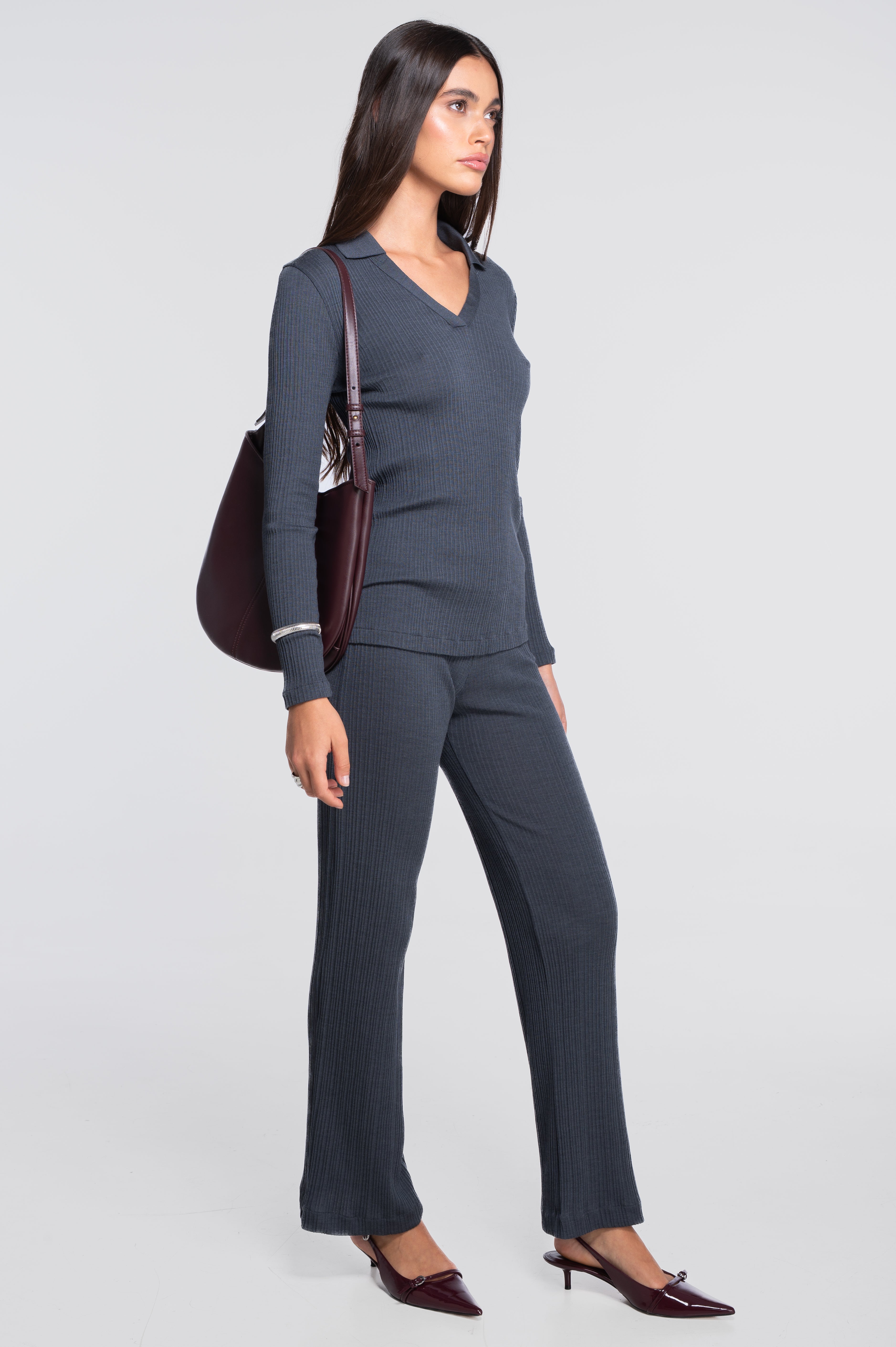 Wool and silk long sleeves polo shirt 7460