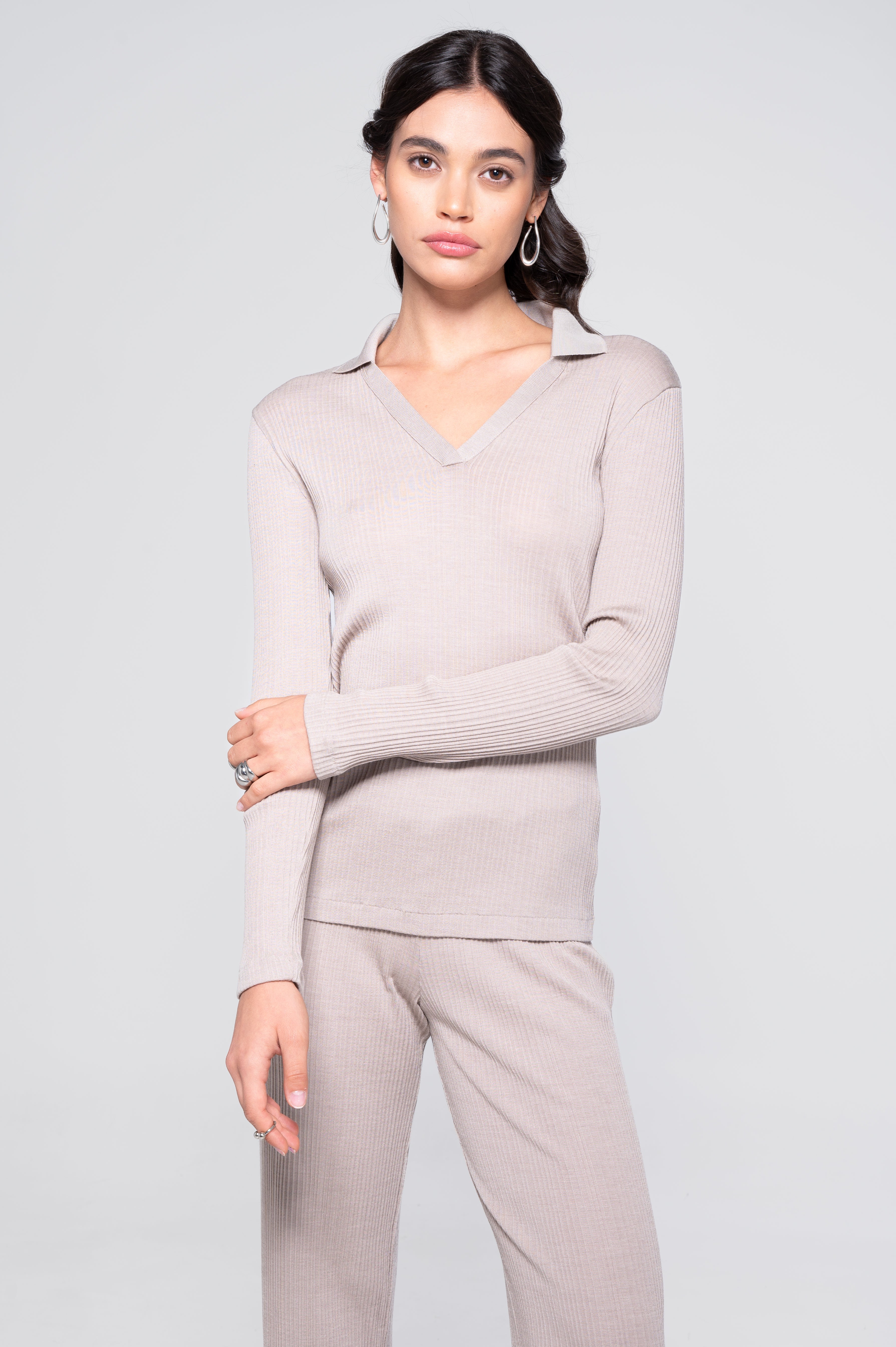 Wool and silk long sleeves polo shirt 7460