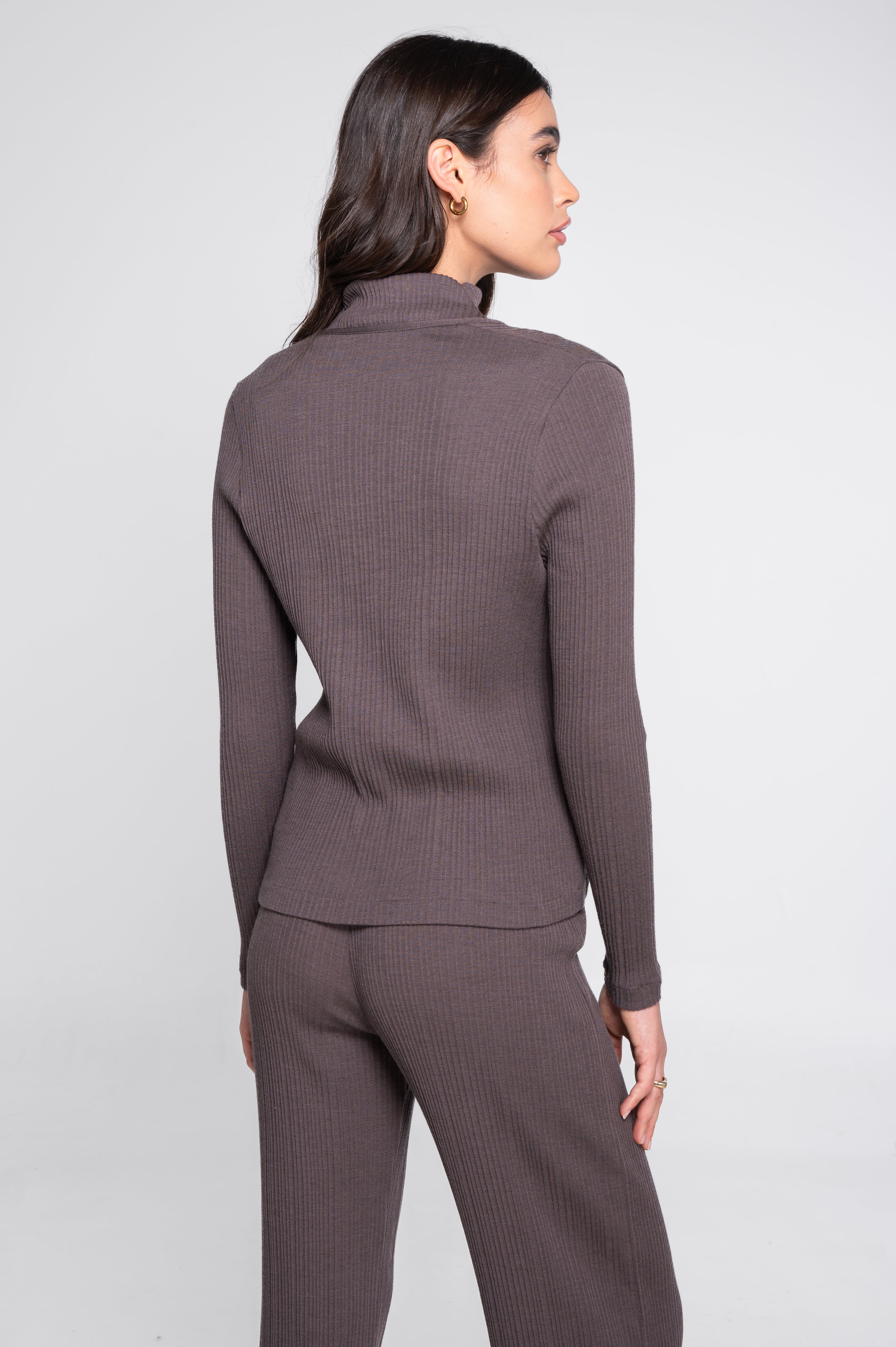 Wool and silk long sleeves cardigan with irregular rib 7464