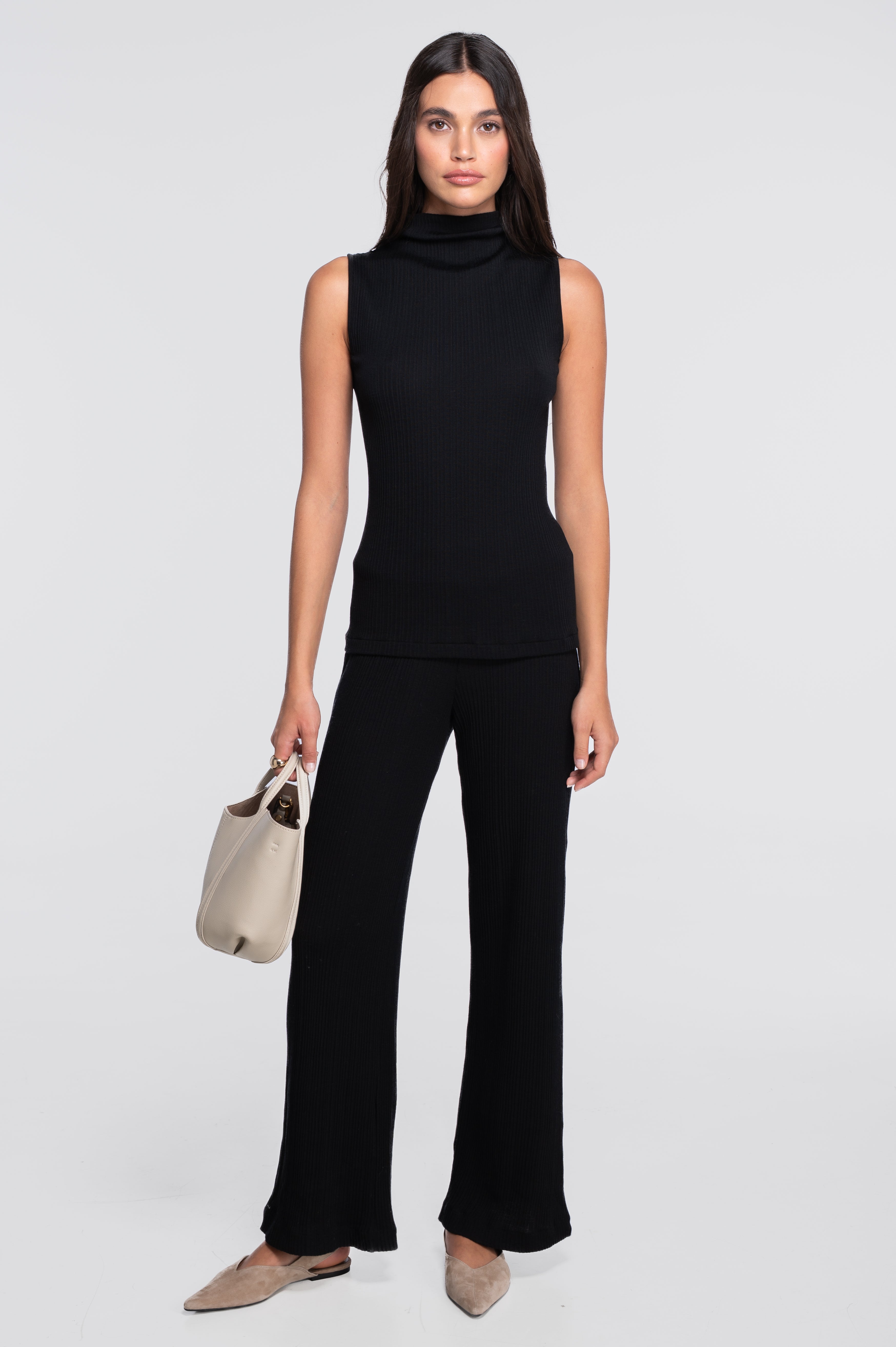Wool and silk sleeveless mock neck top 7465