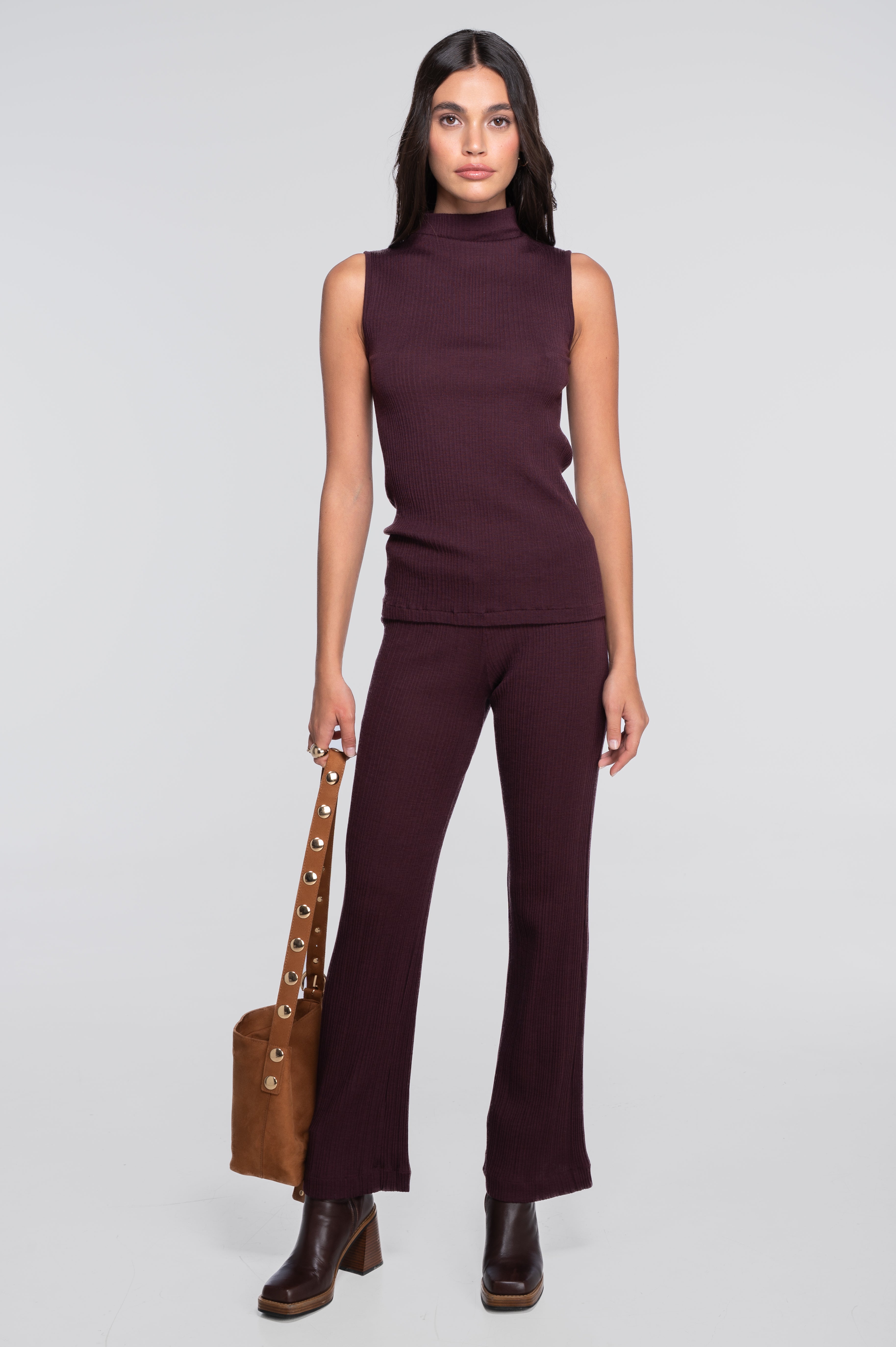 Wool and silk sleeveless mock neck top 7465