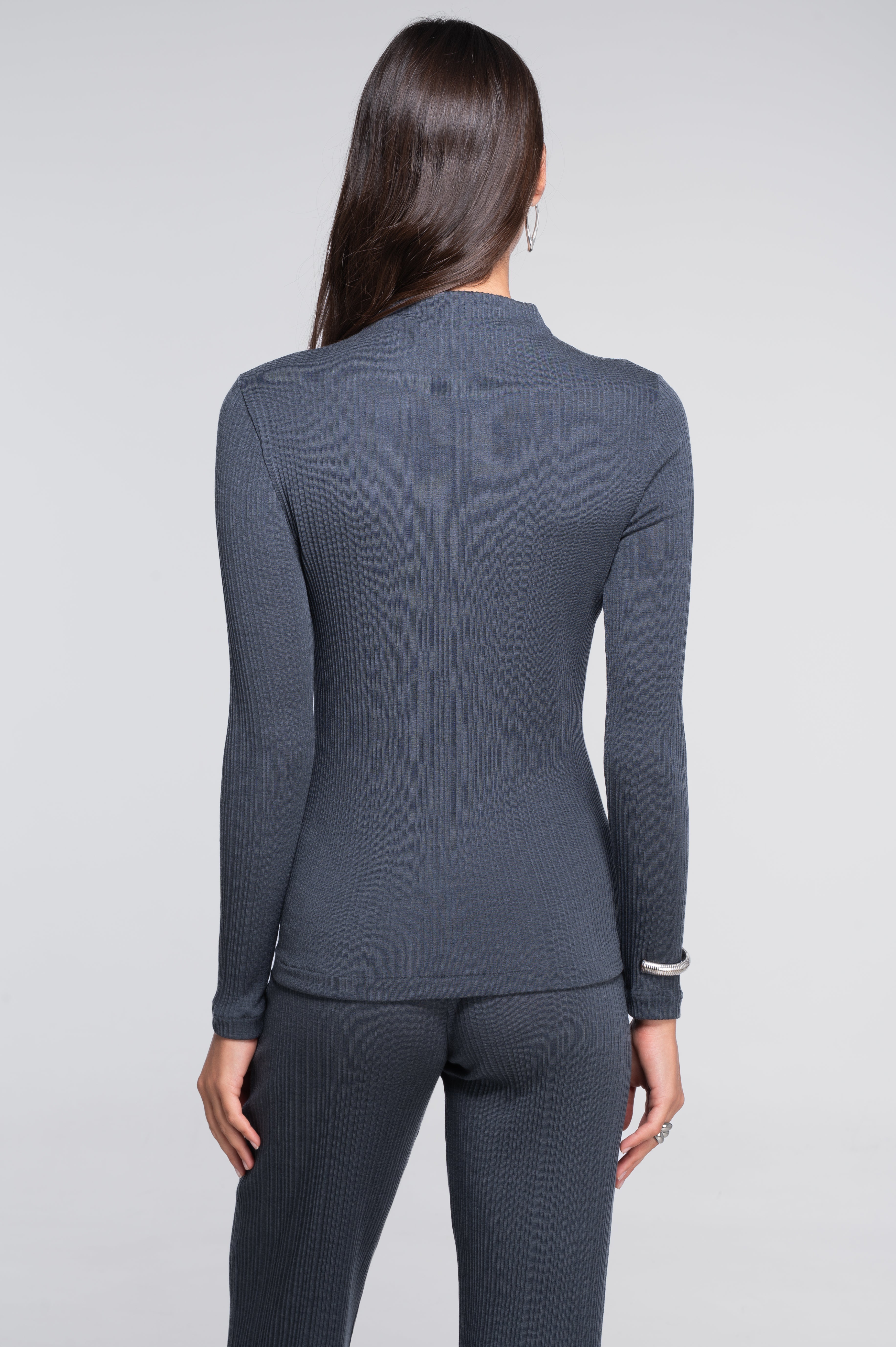 Wool and silk long sleeves mock neck shirt 7466