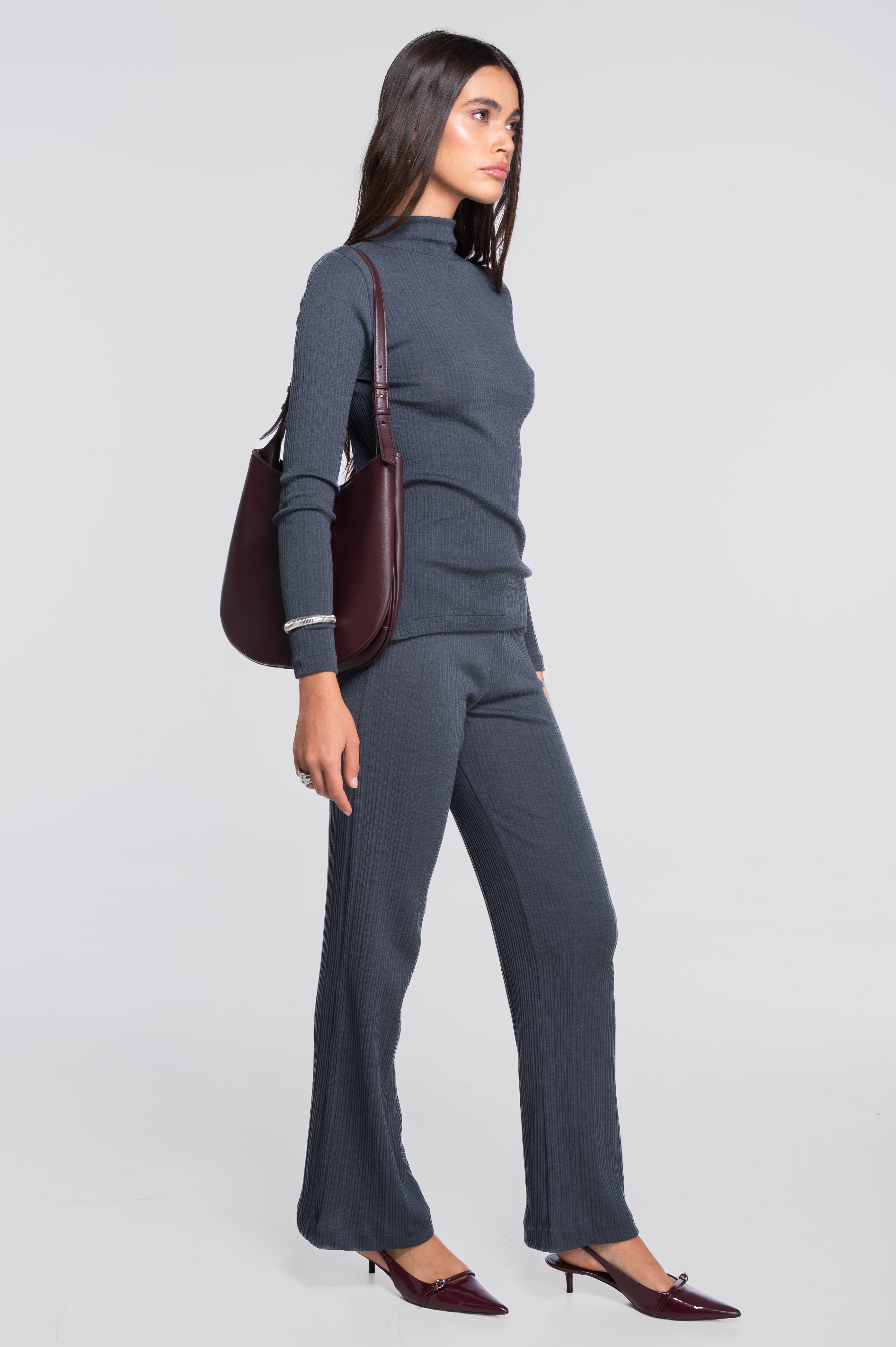 Wool and silk long sleeves mock neck shirt 7466