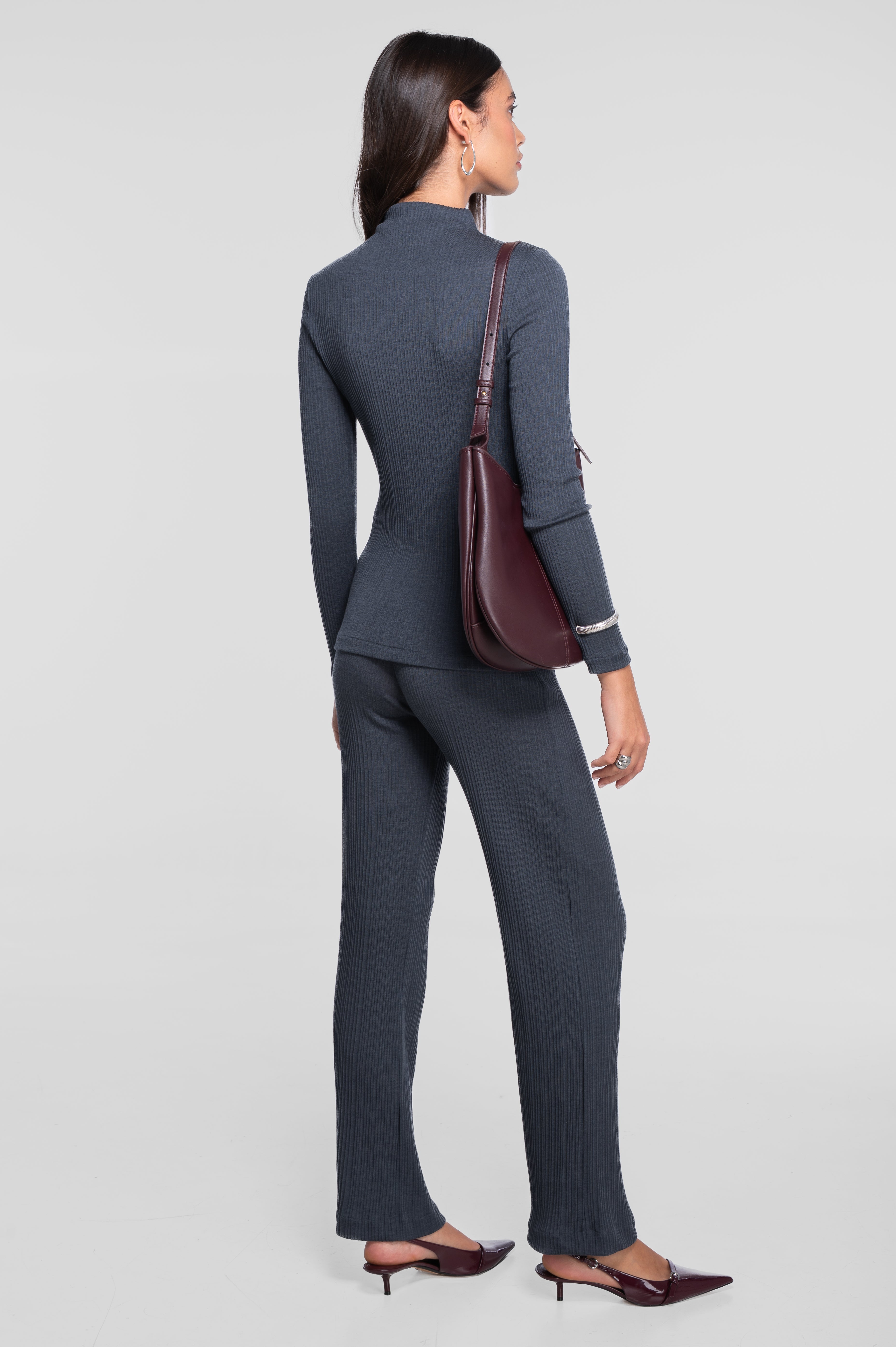 Wool and silk long sleeves mock neck shirt 7466