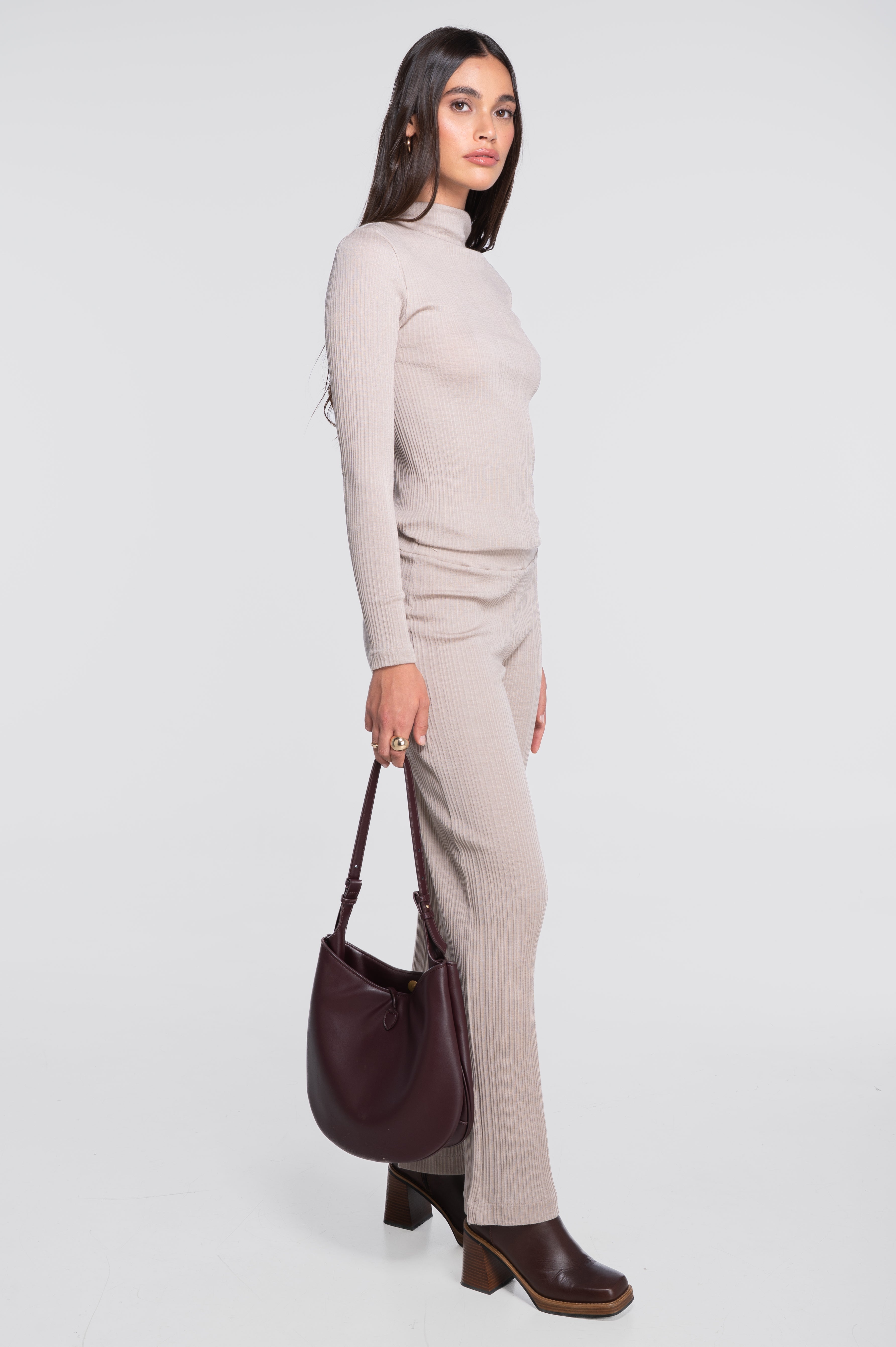 Wool and silk long sleeves mock neck shirt 7466