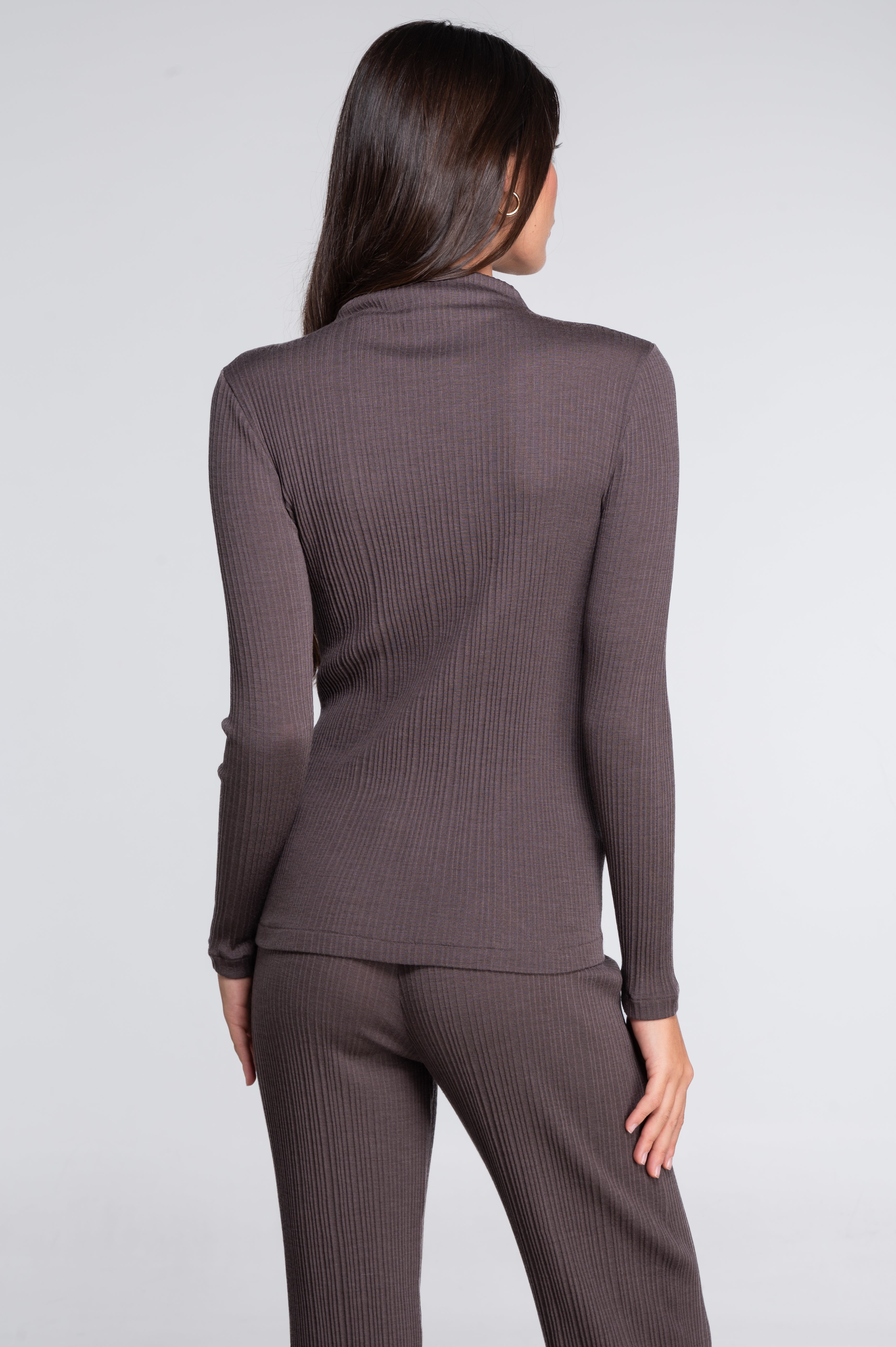 Wool and silk long sleeves mock neck shirt 7466