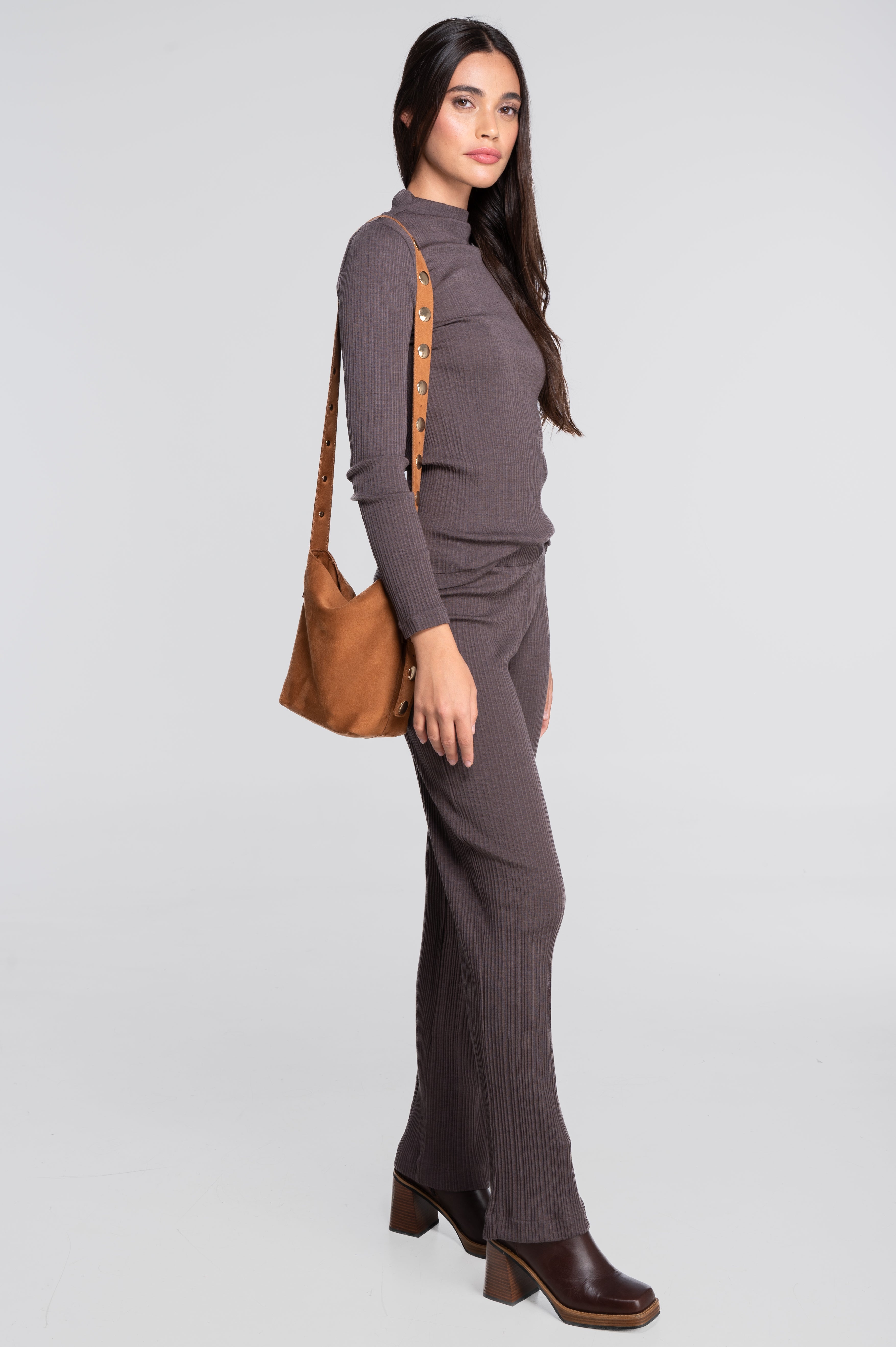 Wool and silk long sleeves mock neck shirt 7466