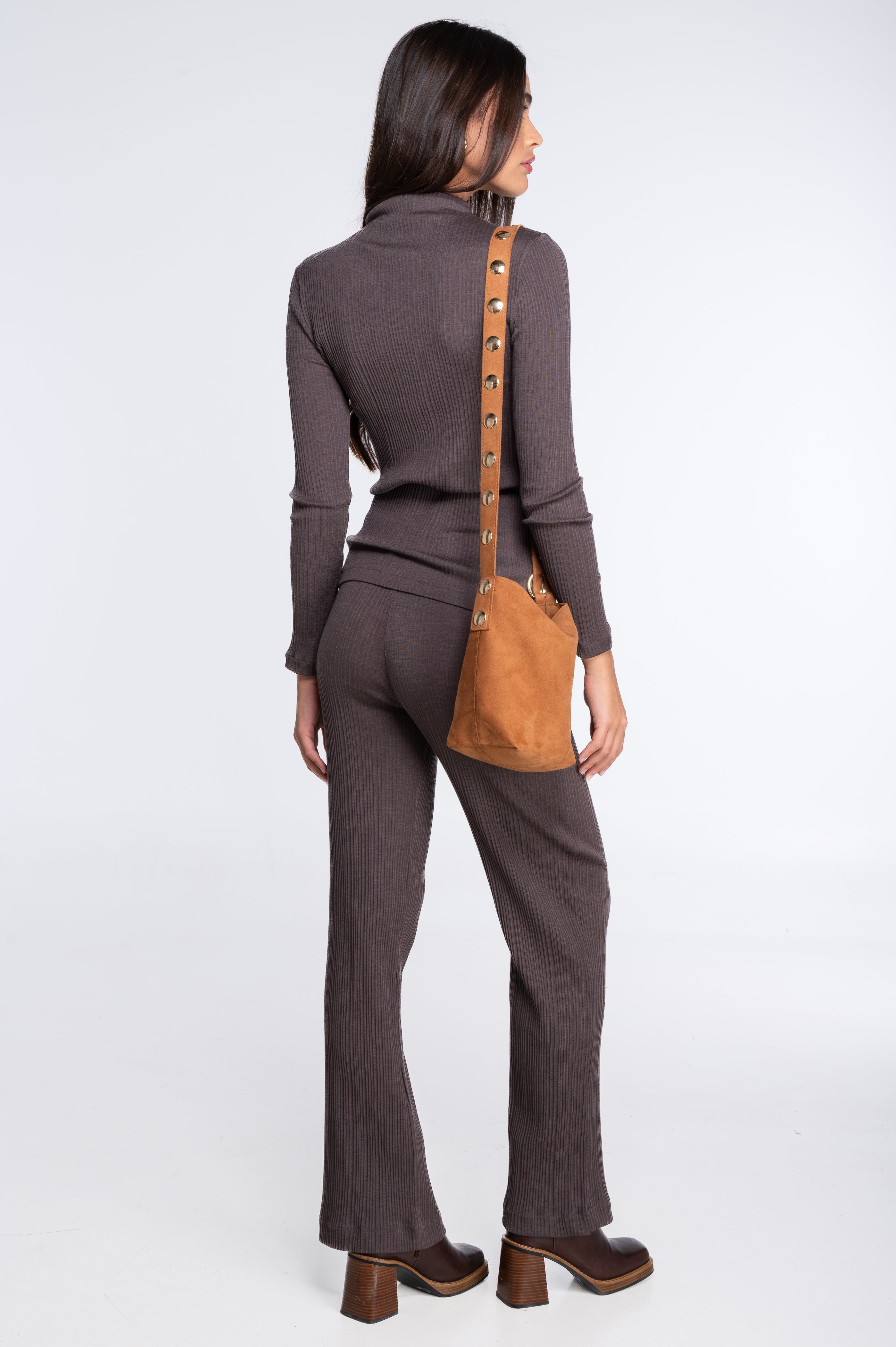 Wool and silk long sleeves mock neck shirt 7466