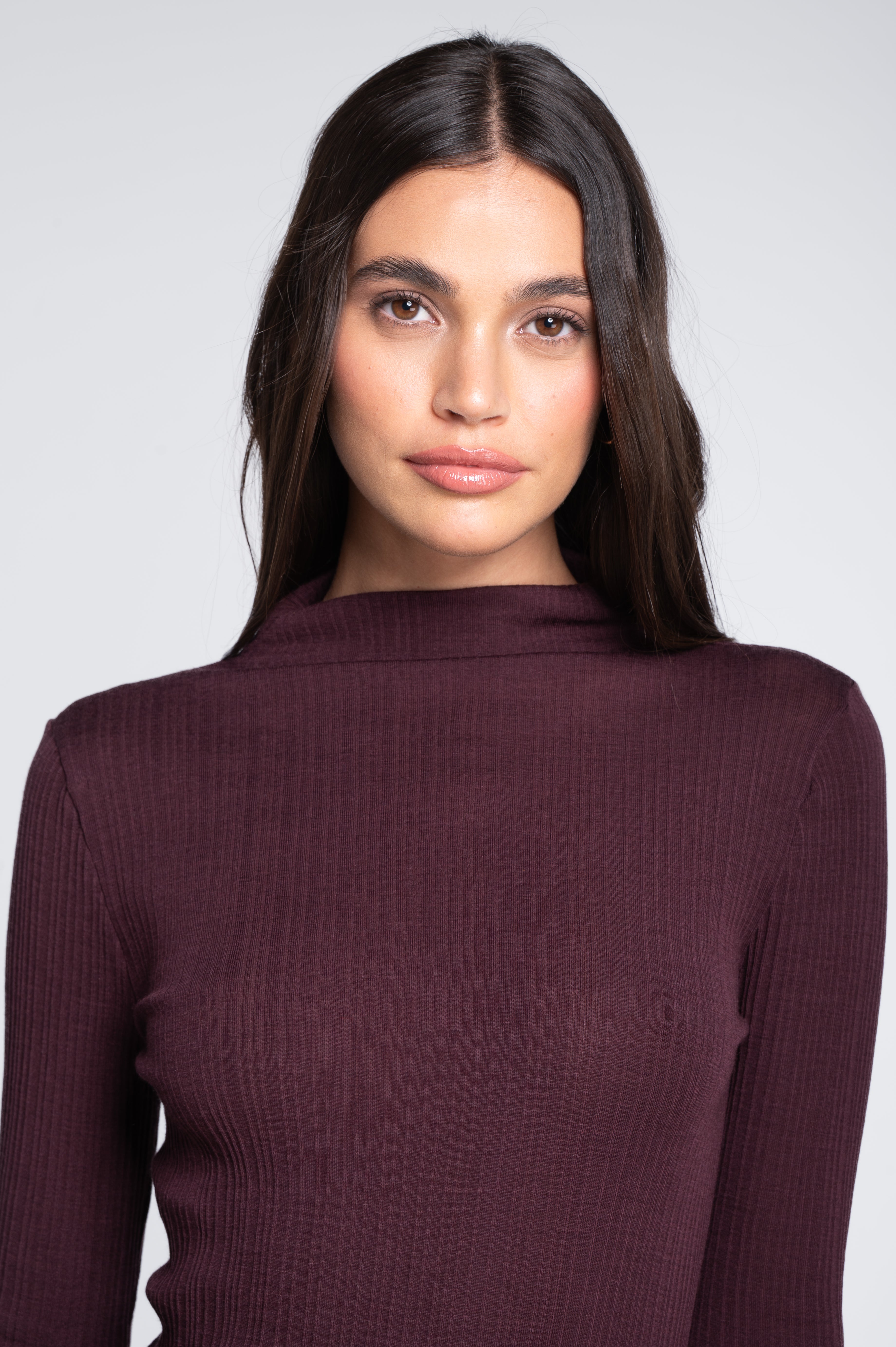 Wool and silk long sleeves mock neck shirt 7466