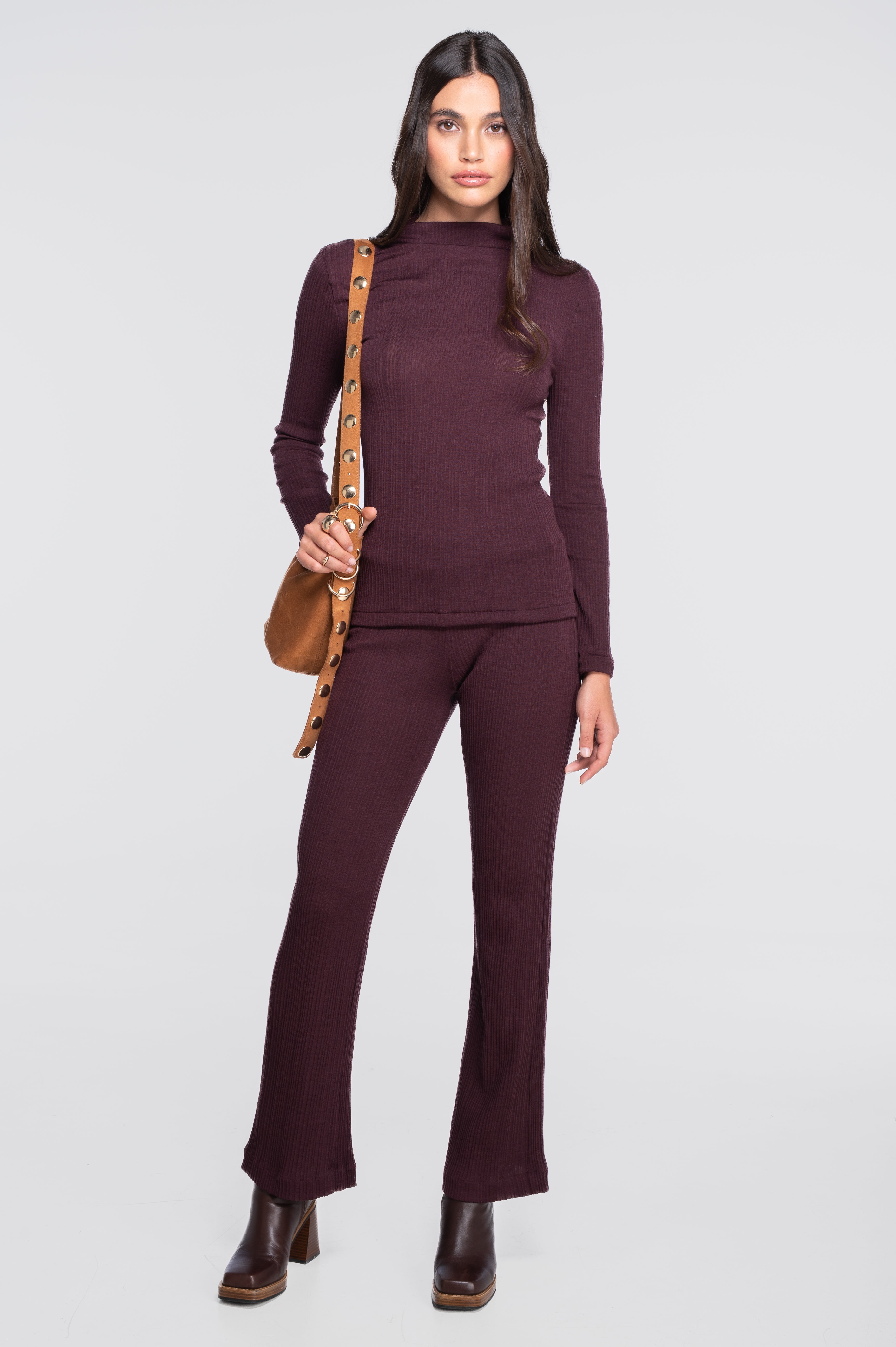 Wool and silk long sleeves mock neck shirt 7466