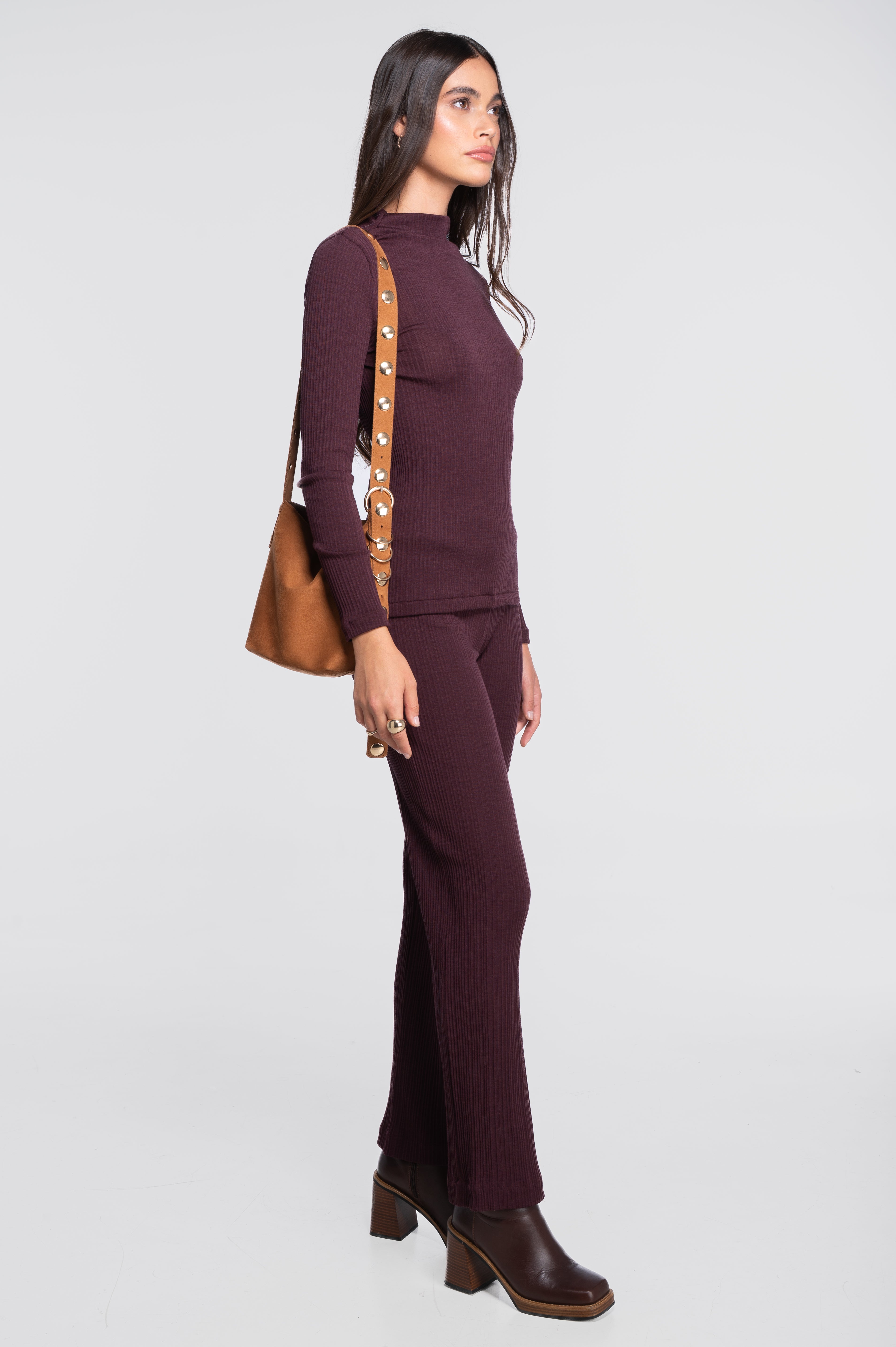 Wool and silk long sleeves mock neck shirt 7466