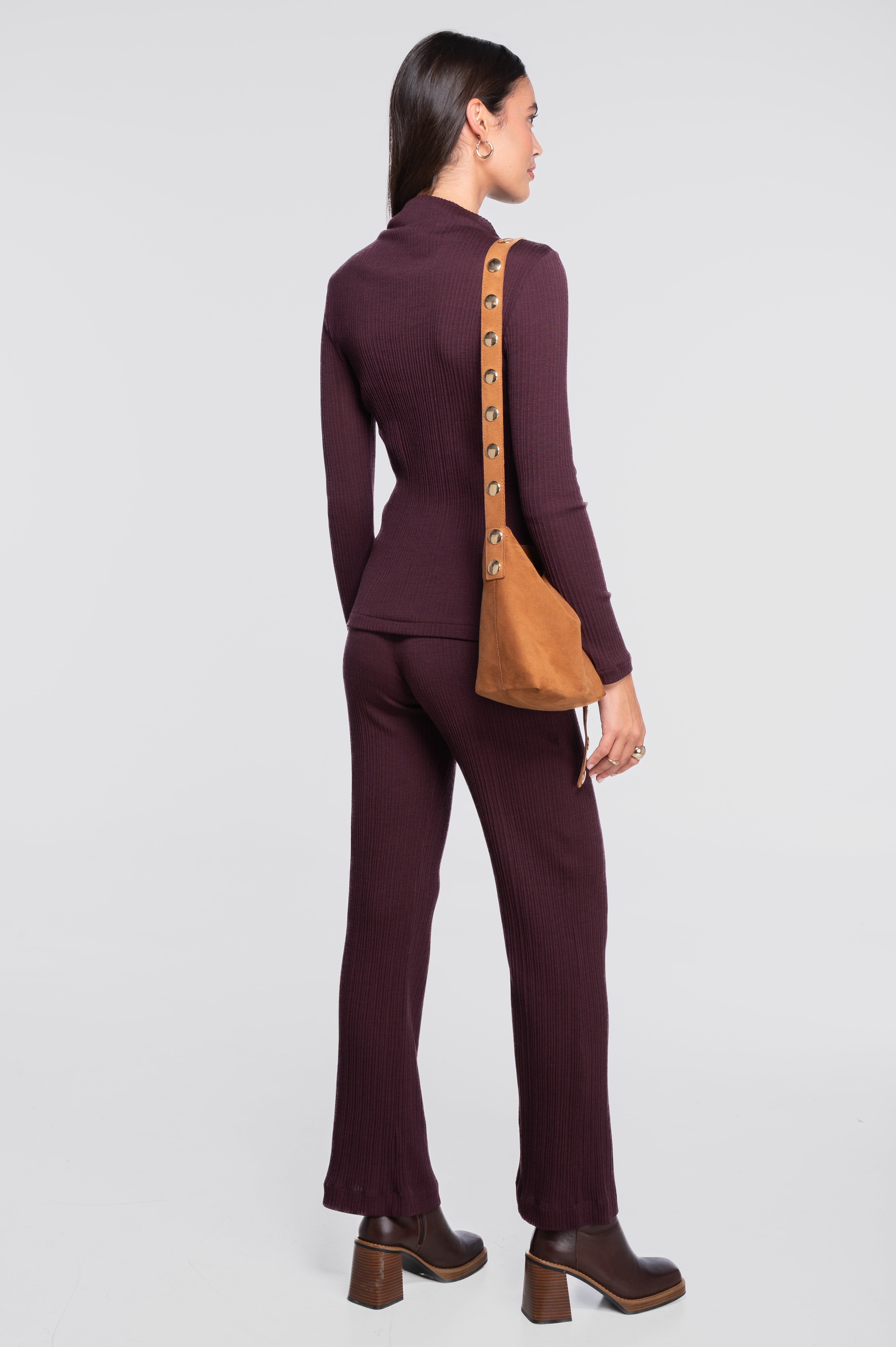 Wool and silk long sleeves mock neck shirt 7466