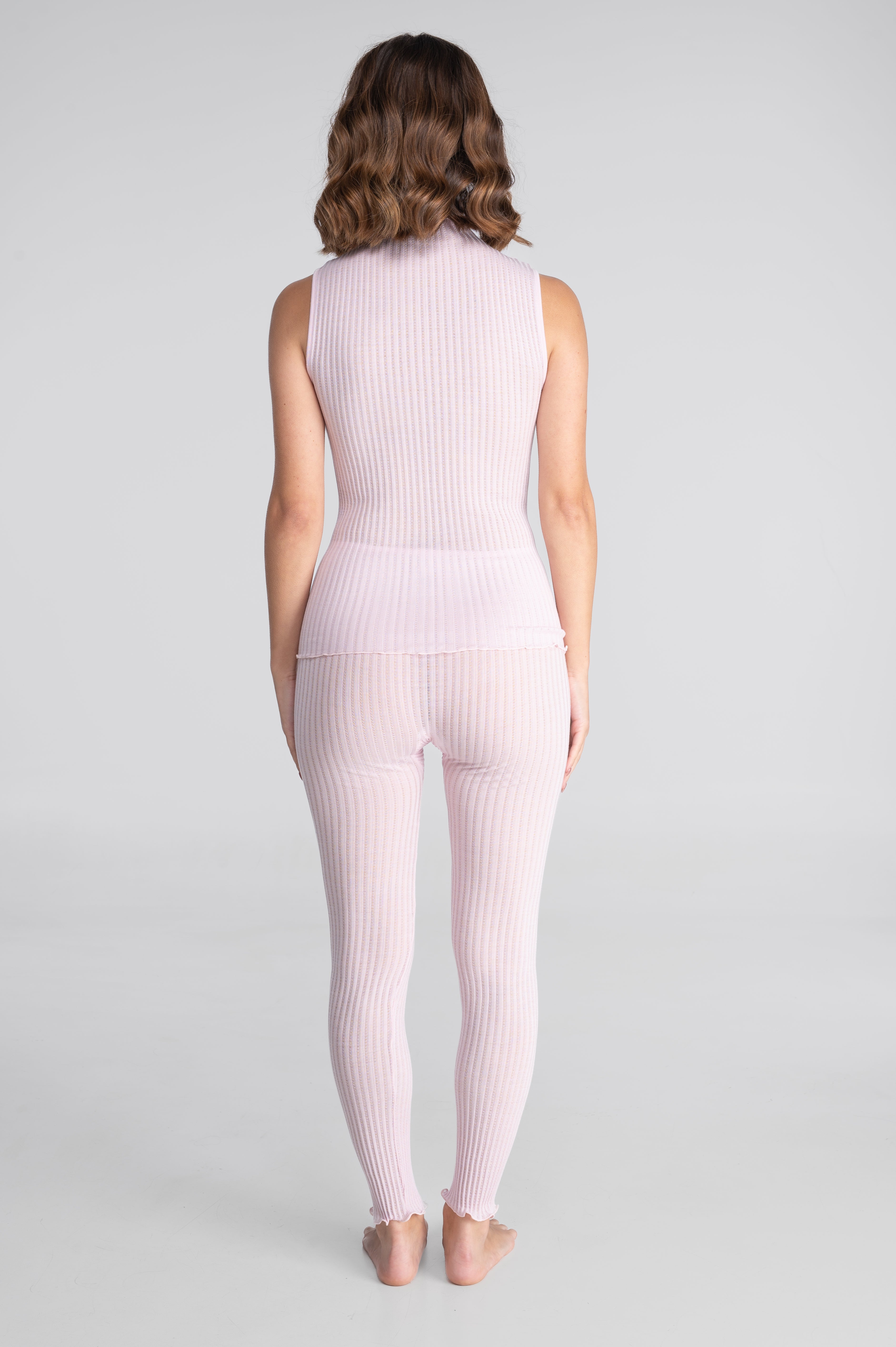 Sleeveless mock neck top in ajouré wool and silk 7492