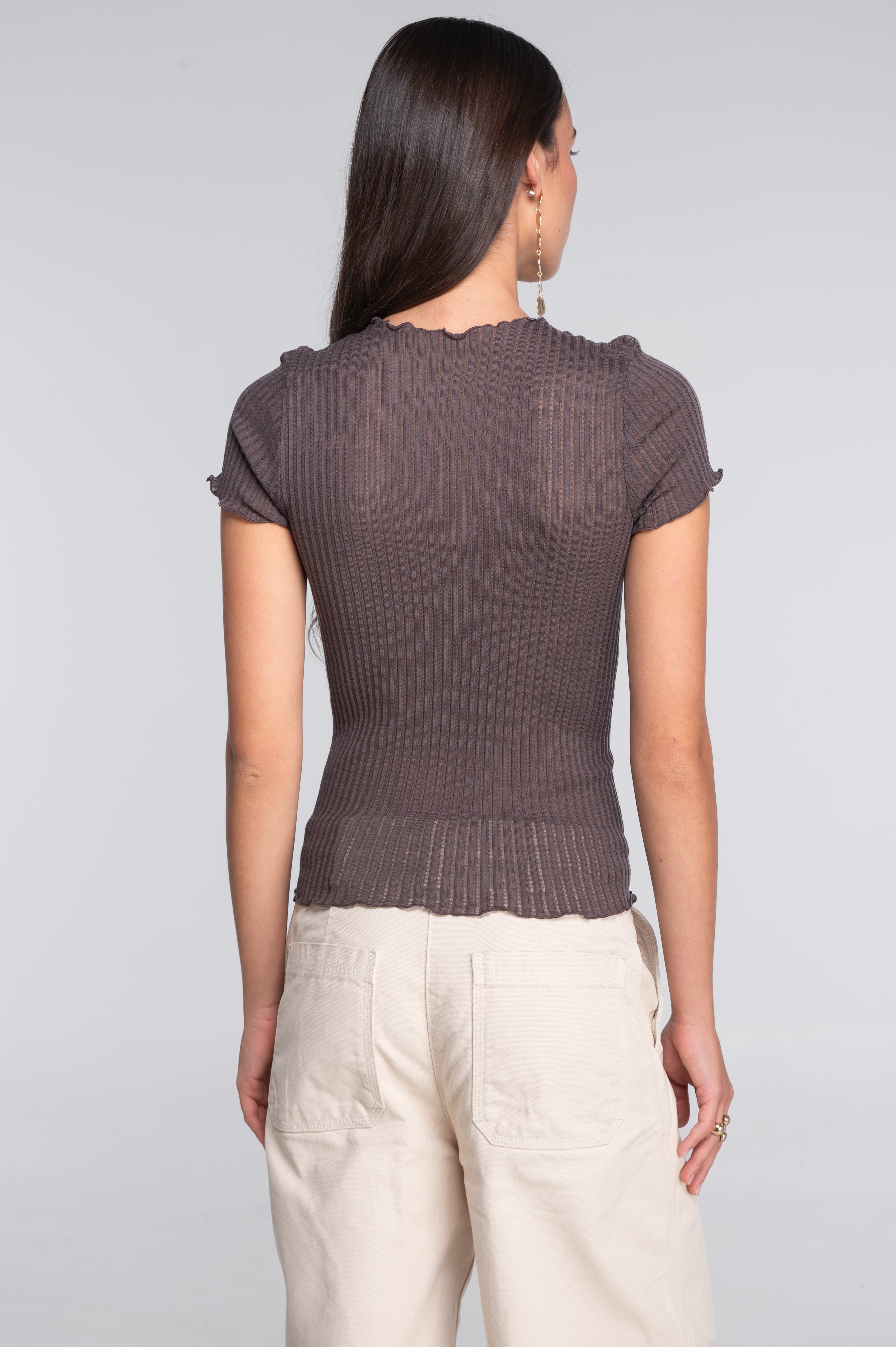 Short sleeves roundneck top in ajouré wool and silk 7493