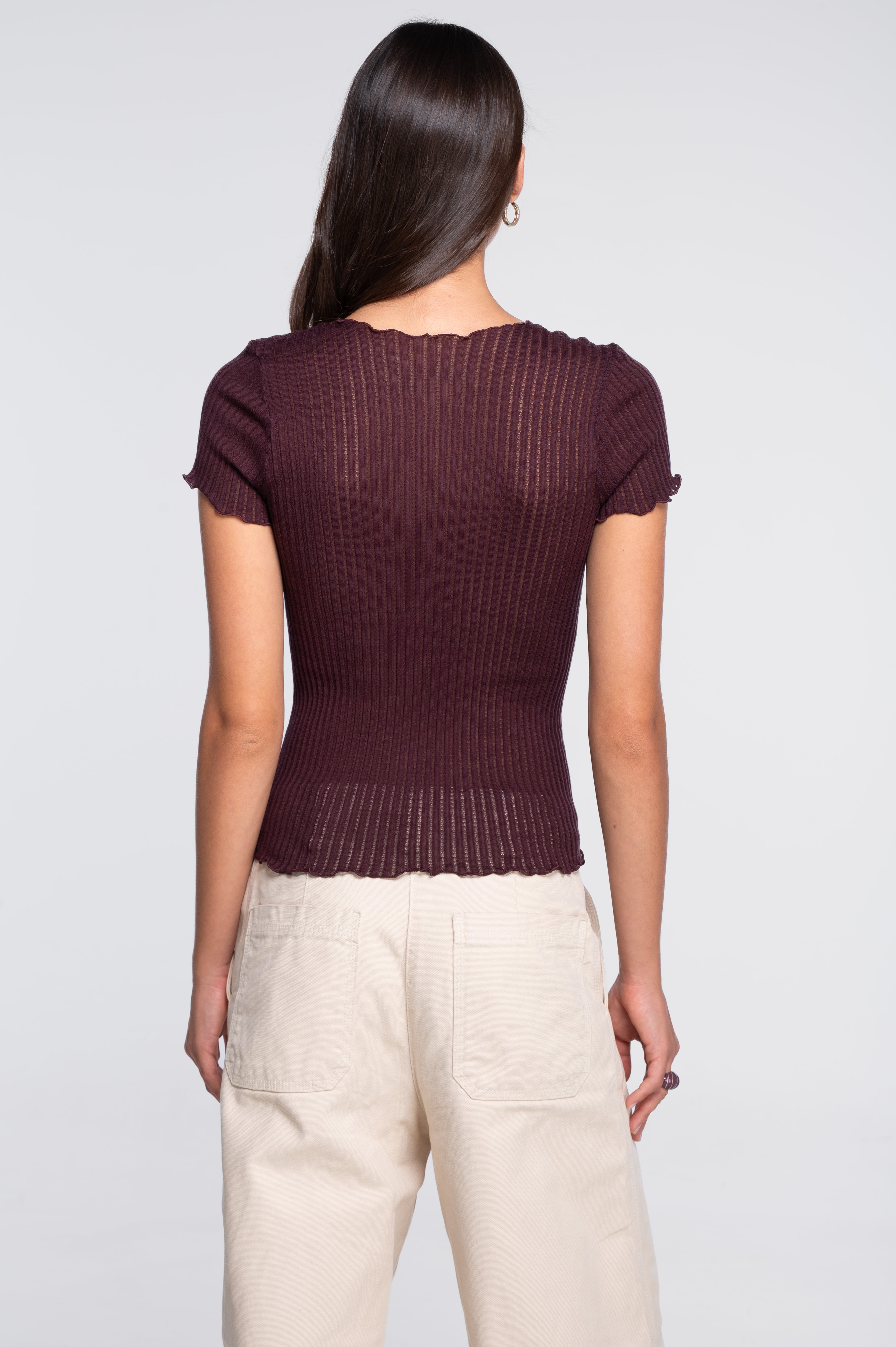 Short sleeves roundneck top in ajouré wool and silk 7493