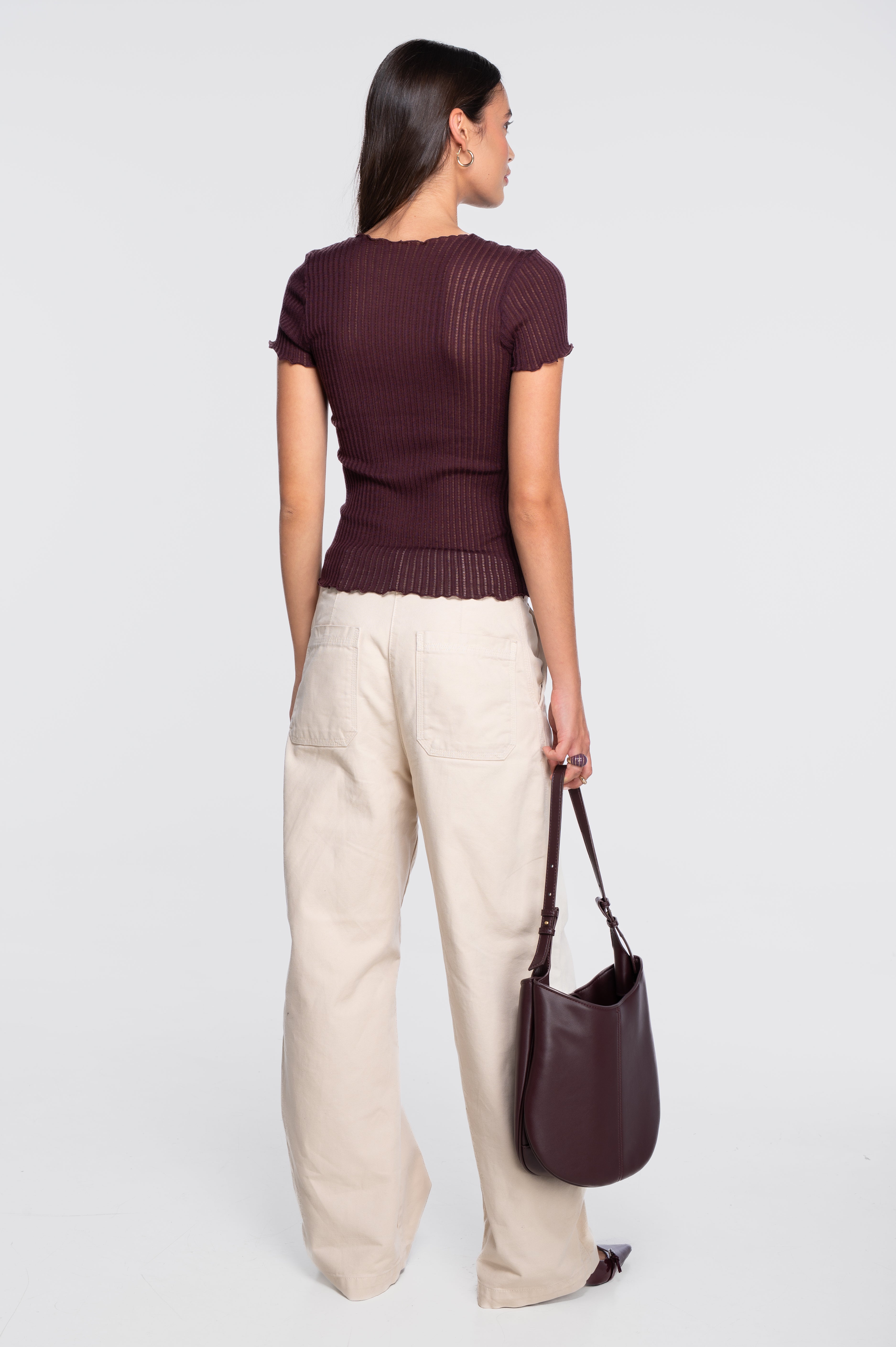 Short sleeves roundneck top in ajouré wool and silk 7493