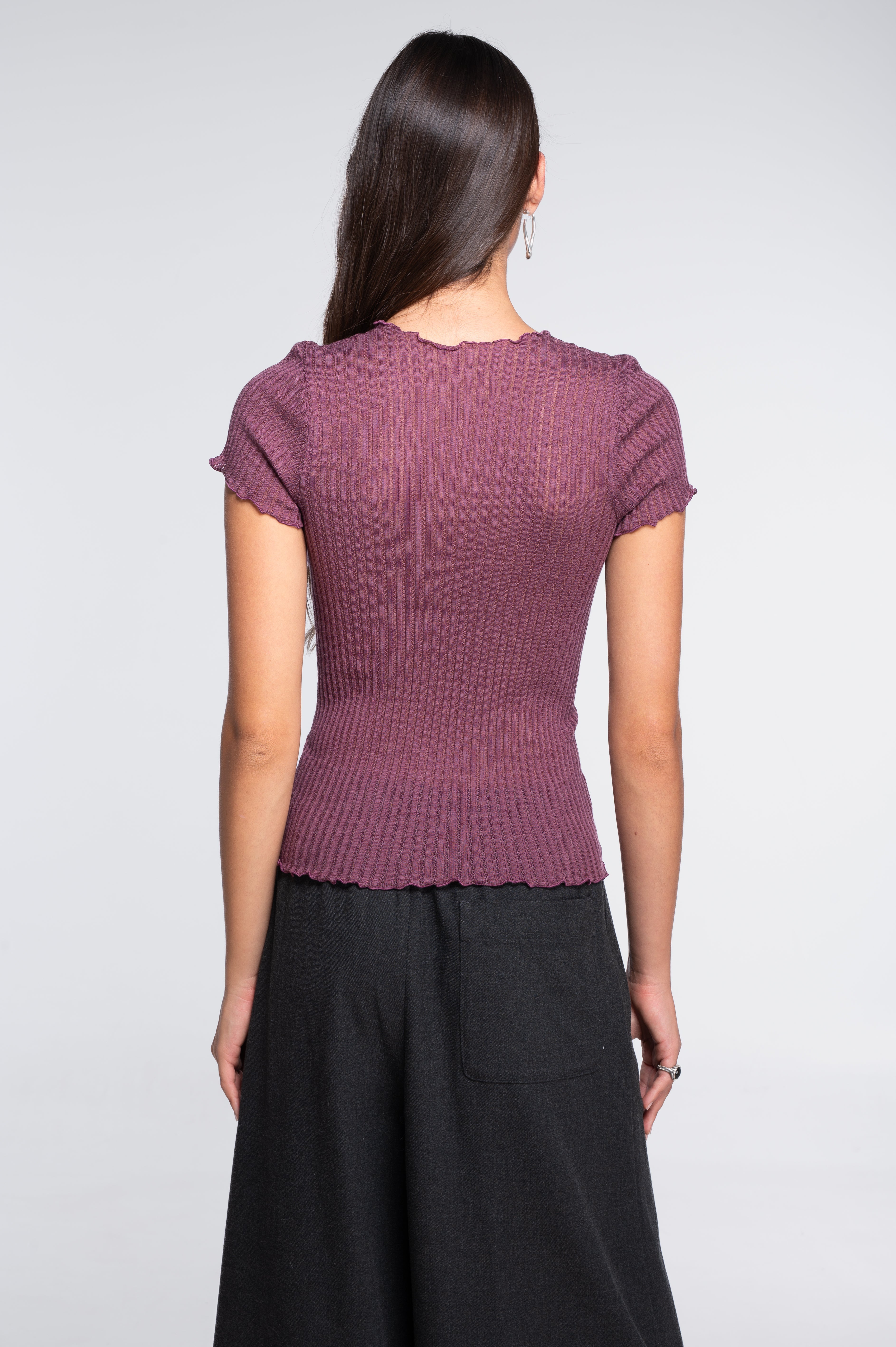 Short sleeves roundneck top in ajouré wool and silk 7493