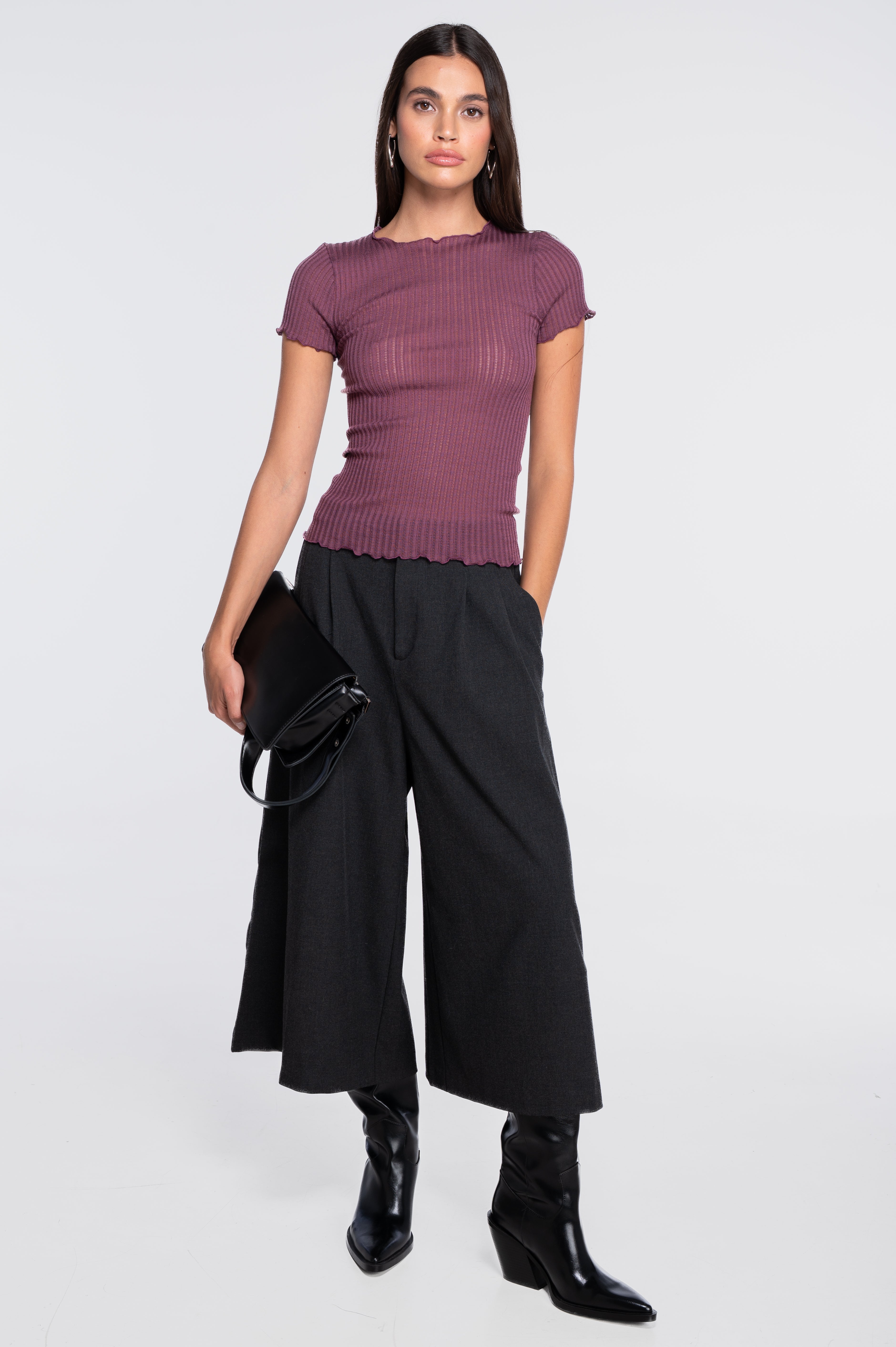 Short sleeves roundneck top in ajouré wool and silk 7493