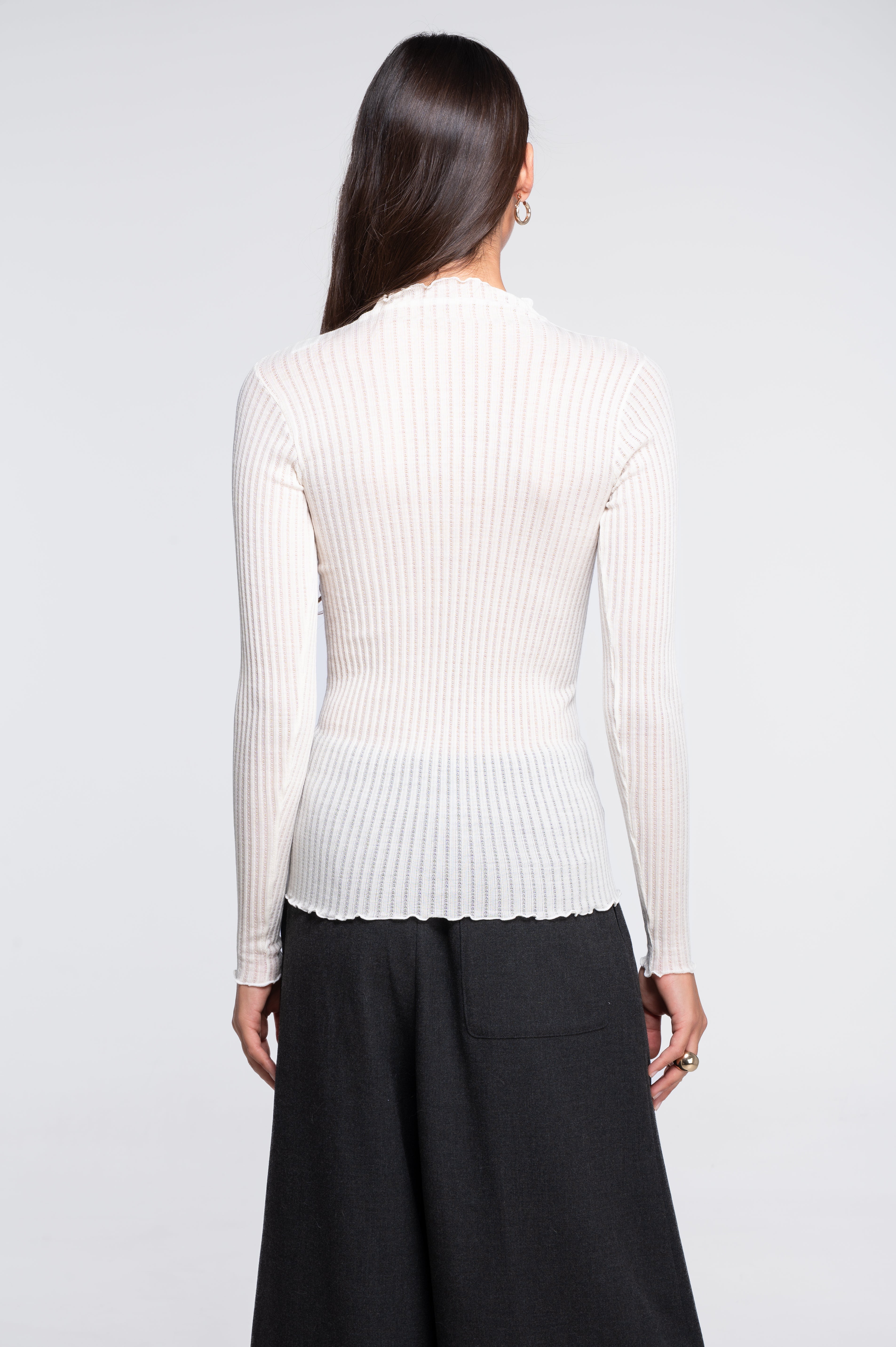 Long sleeves mock neck shirt in ajouré wool and silk 7494