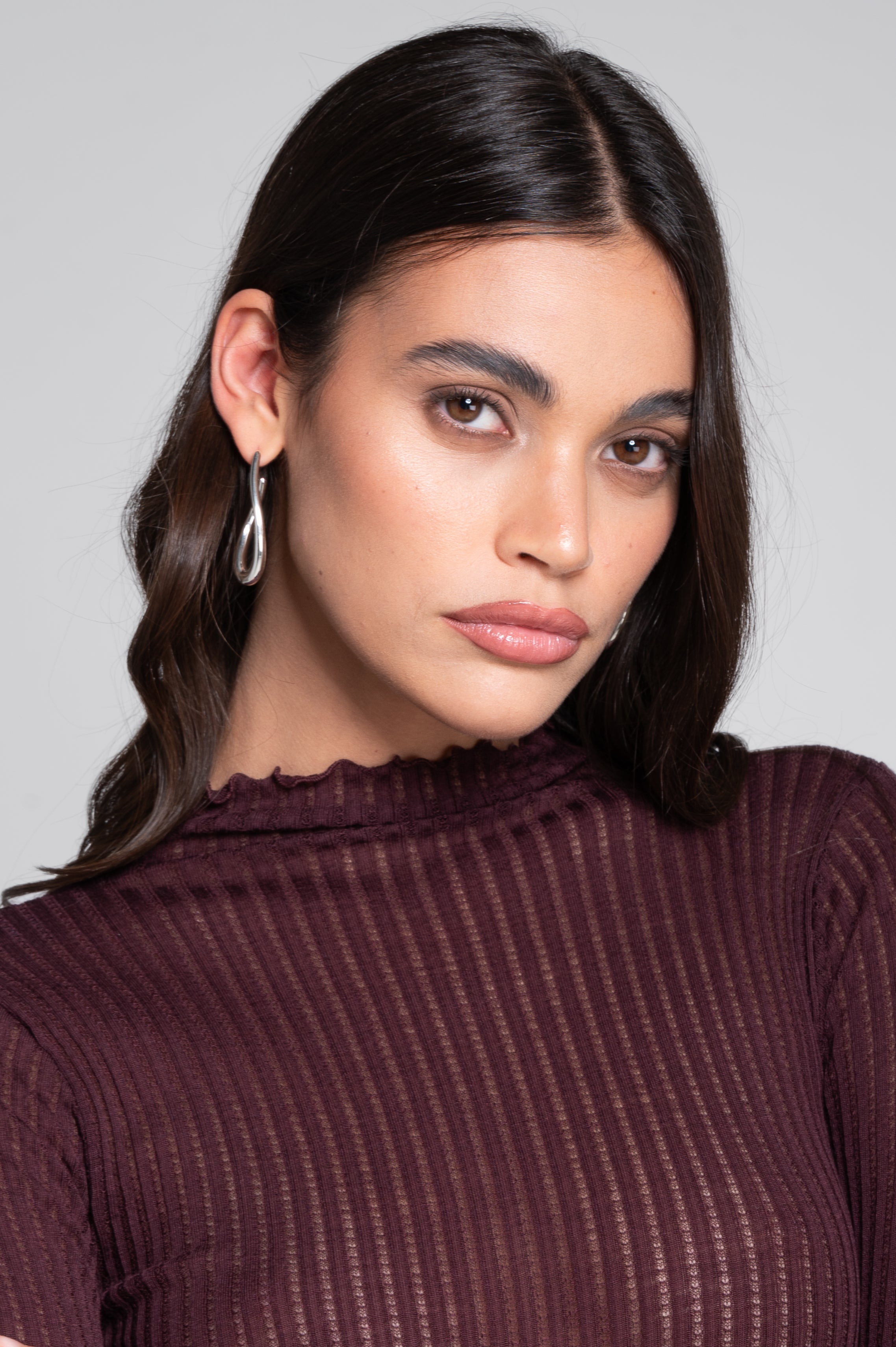 Long sleeves mock neck shirt in ajouré wool and silk 7494