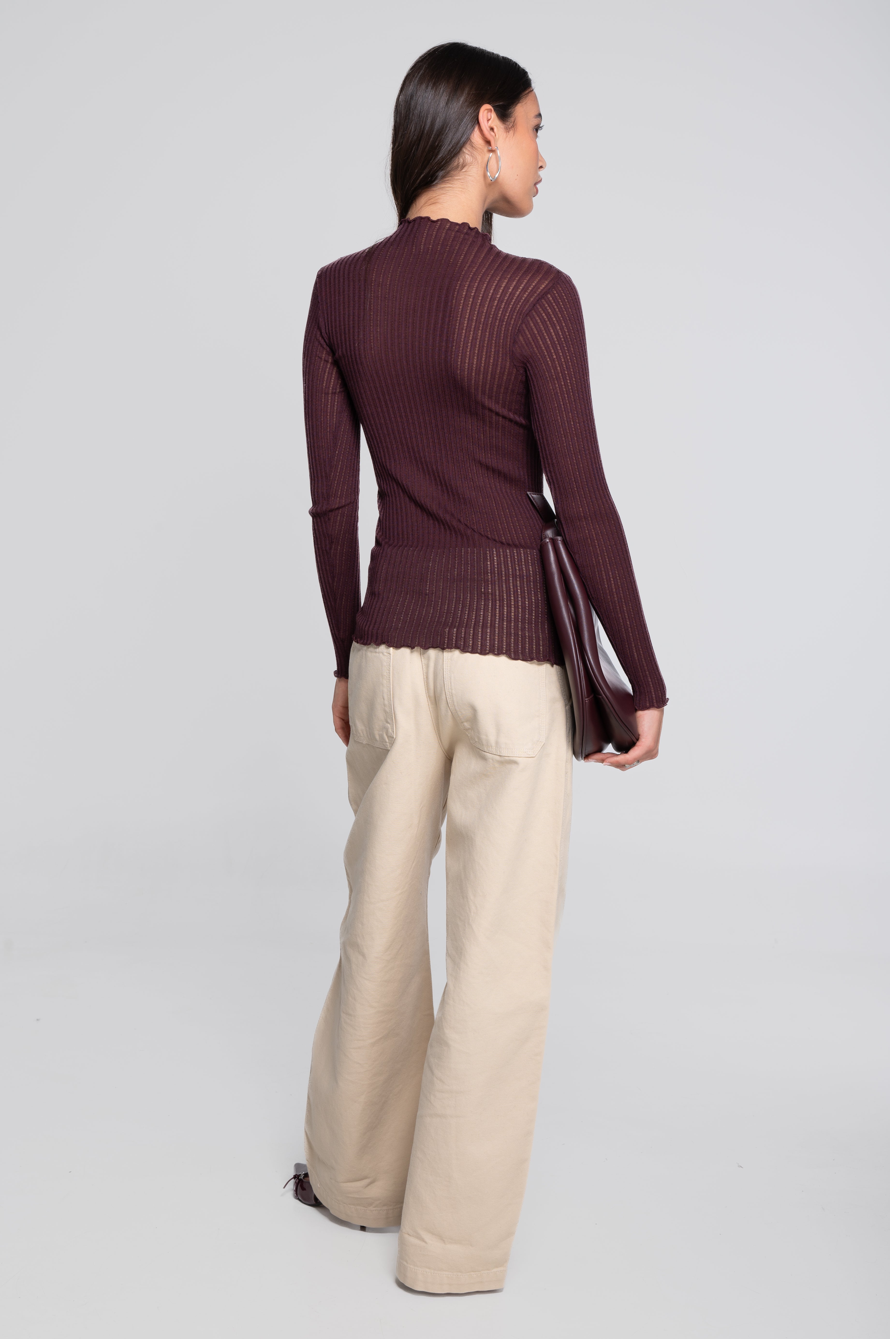 Long sleeves mock neck shirt in ajouré wool and silk 7494