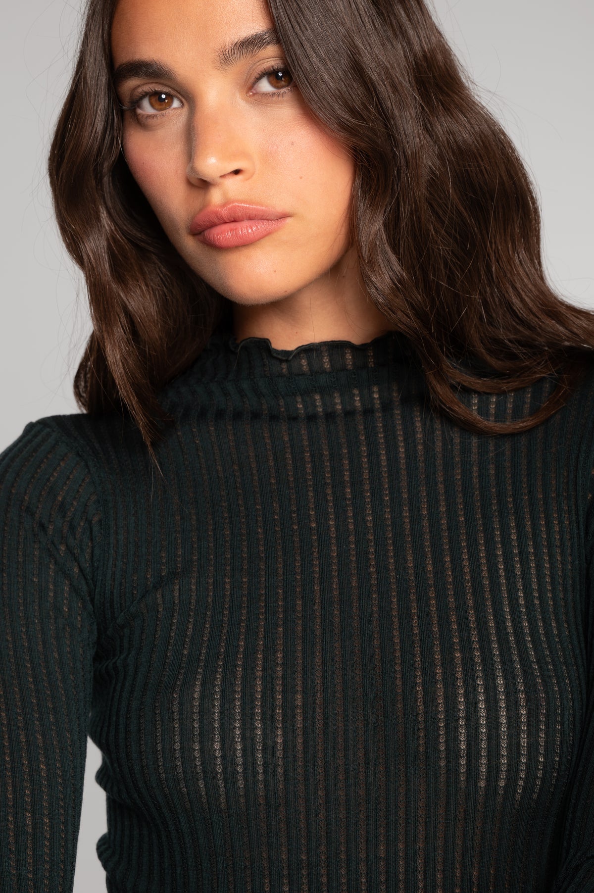 Long sleeves mock neck shirt in ajouré wool and silk 7494