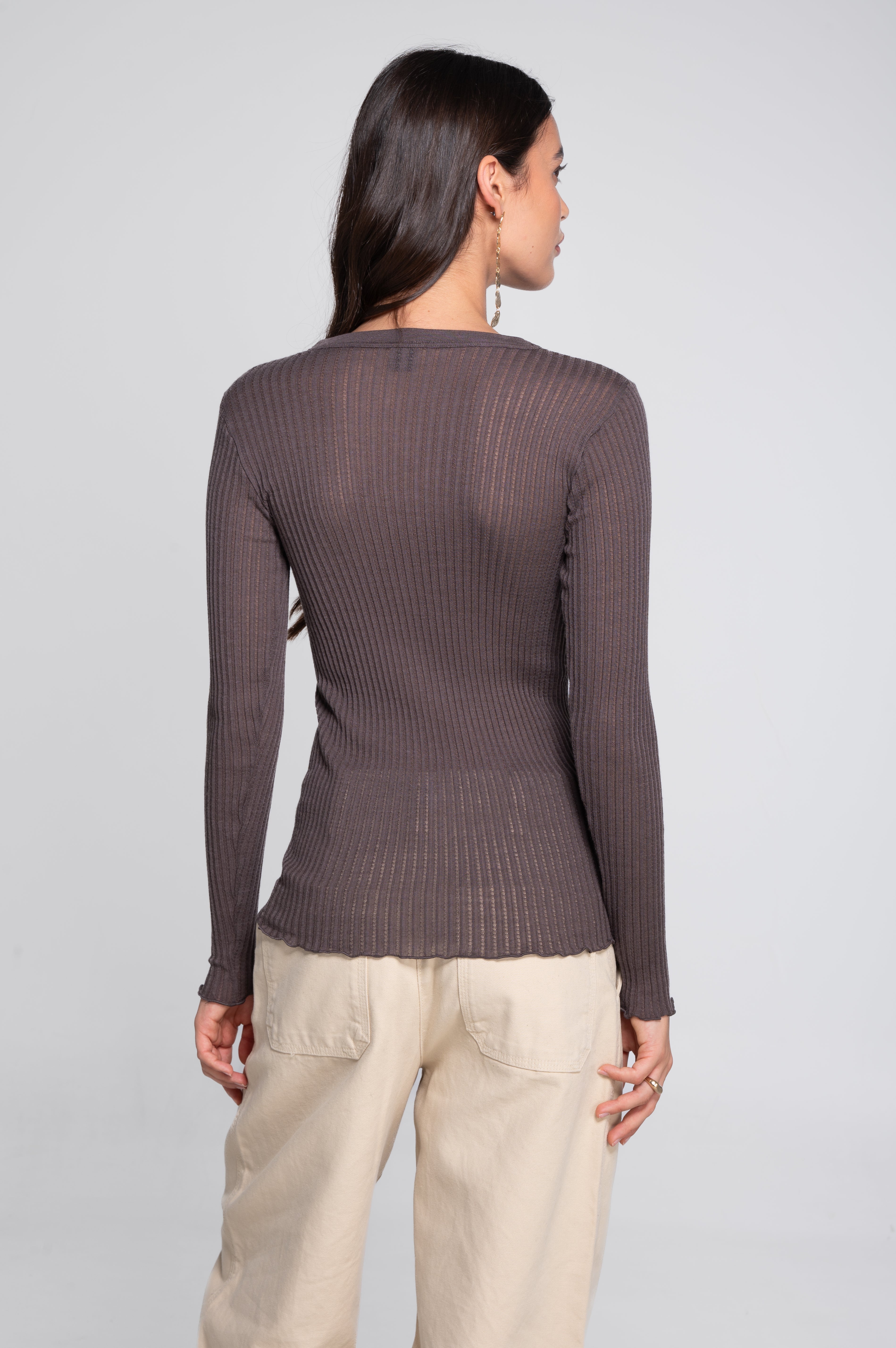Long sleeves round neck shirt in ajouré wool and silk 7496