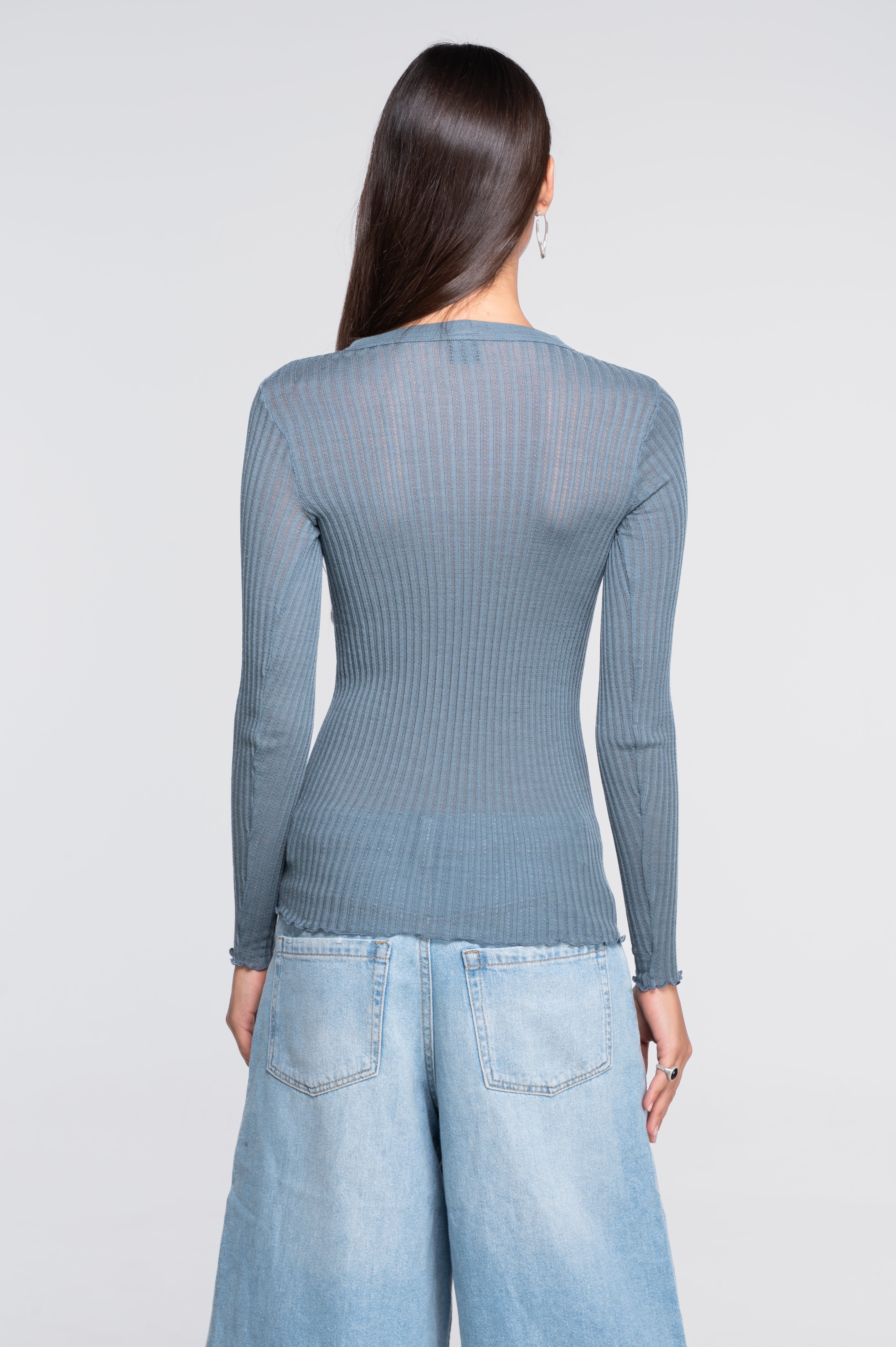 Long sleeves round neck shirt in ajouré wool and silk 7496