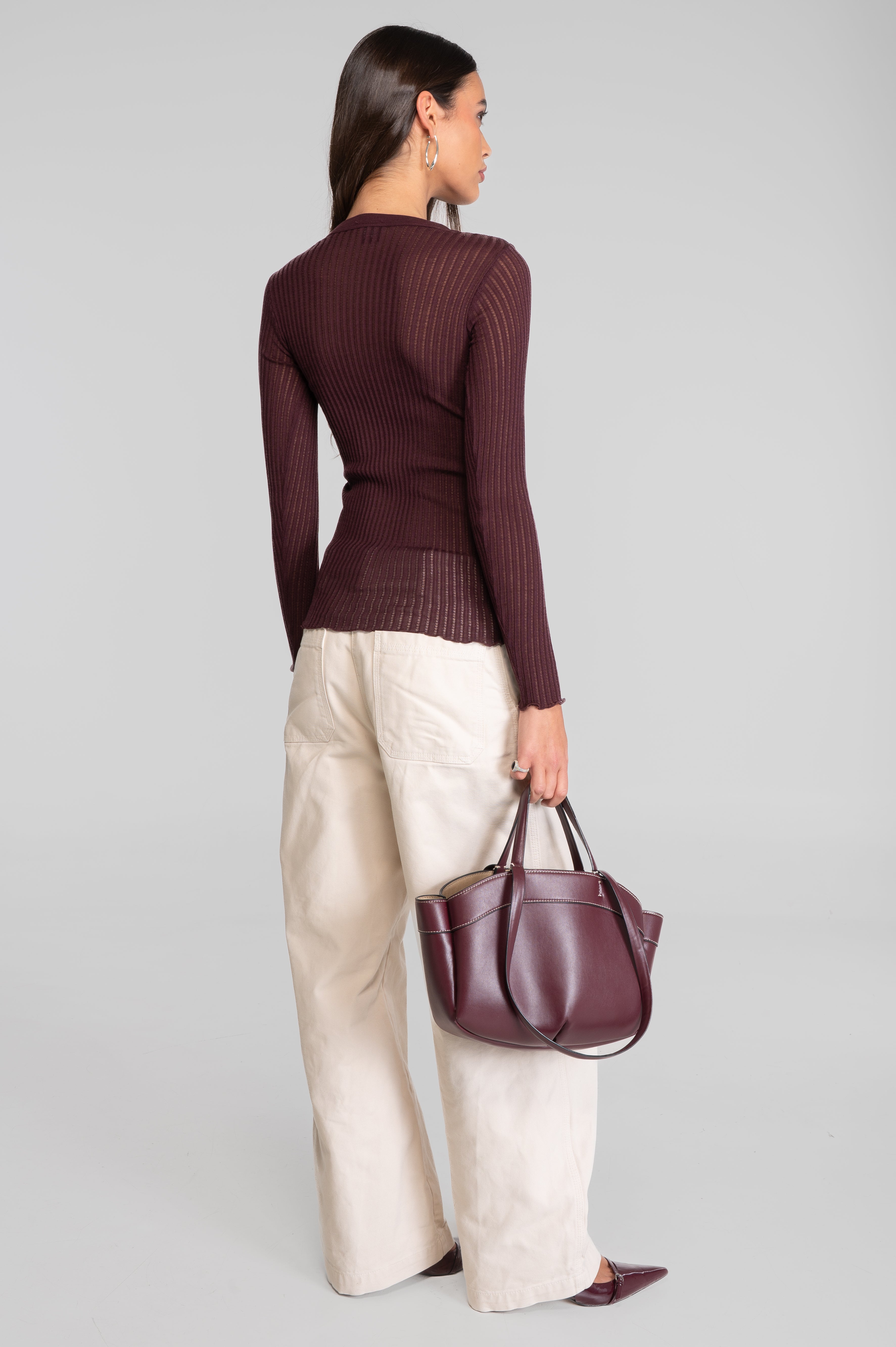 Long sleeves round neck shirt in ajouré wool and silk 7496