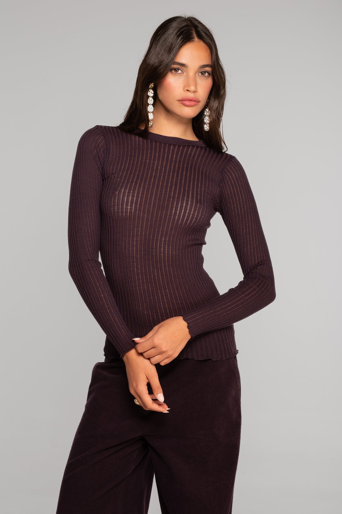 Long sleeves round neck shirt in ajouré wool and silk 7496