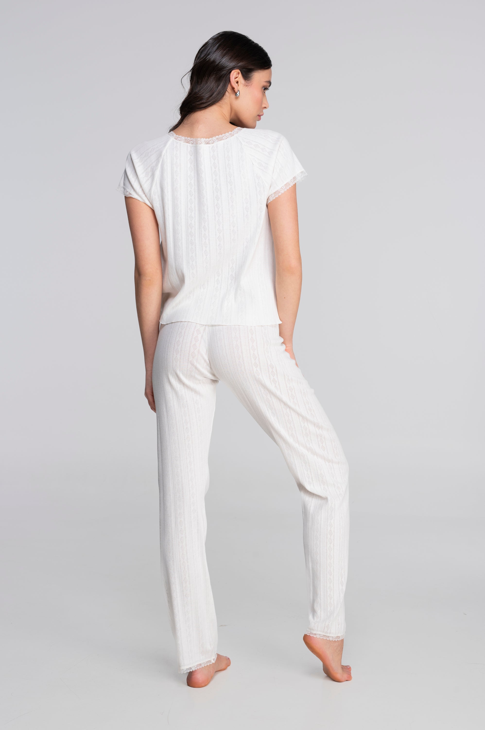 Straight-leg pants in ajourè cotton 7549
