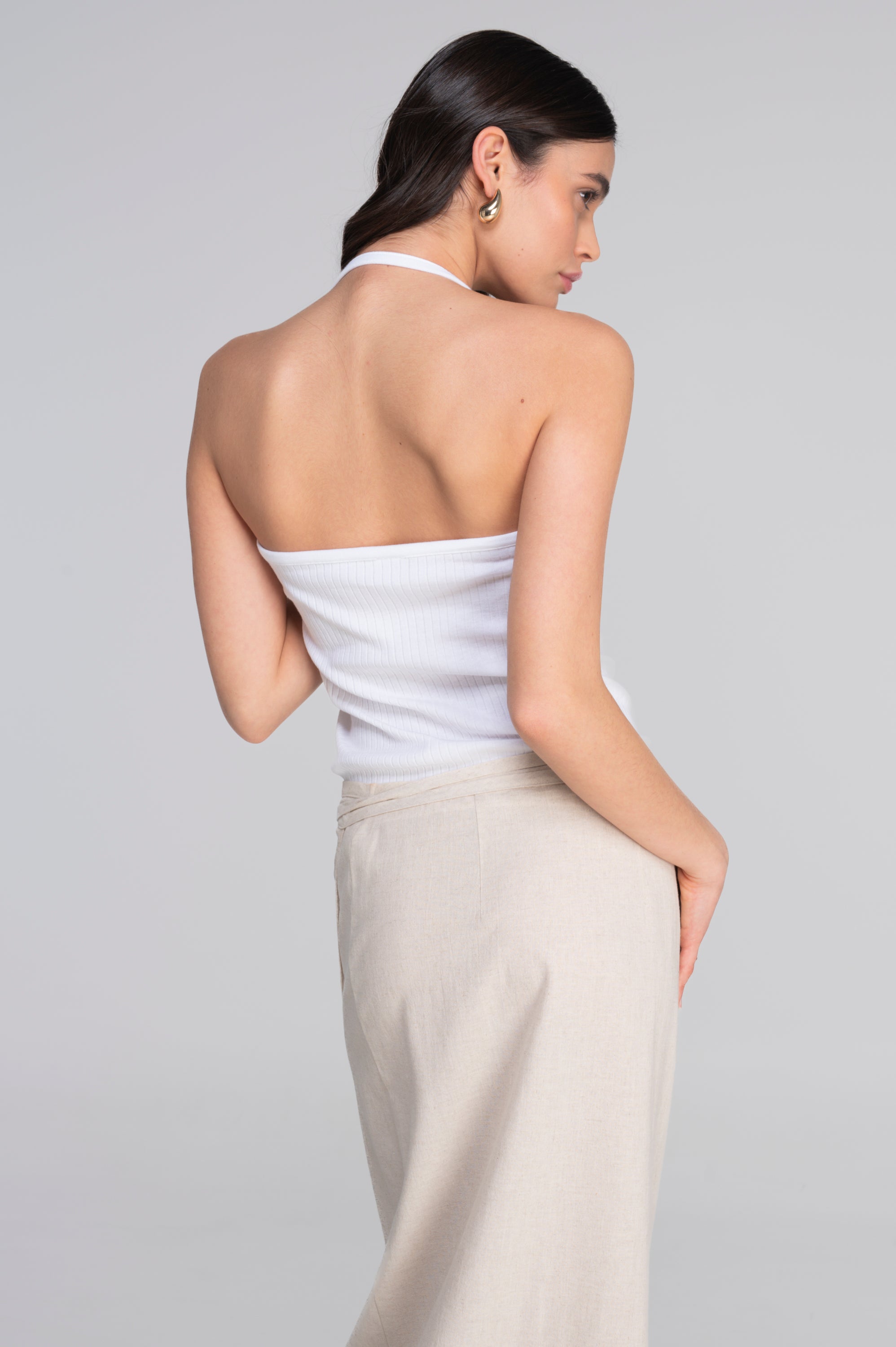 Cotton halter V neck top 7560