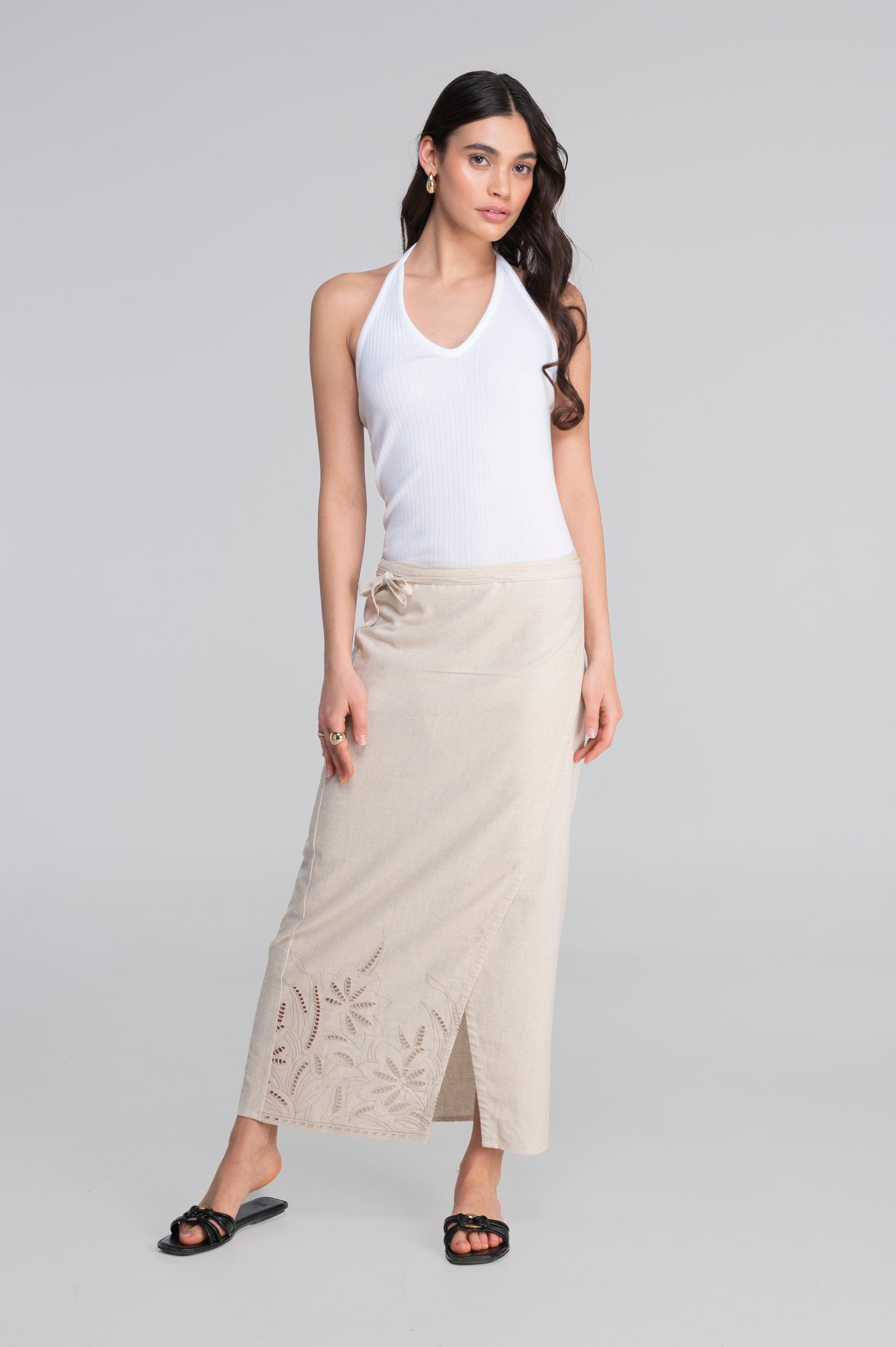 Cotton halter V neck top 7560
