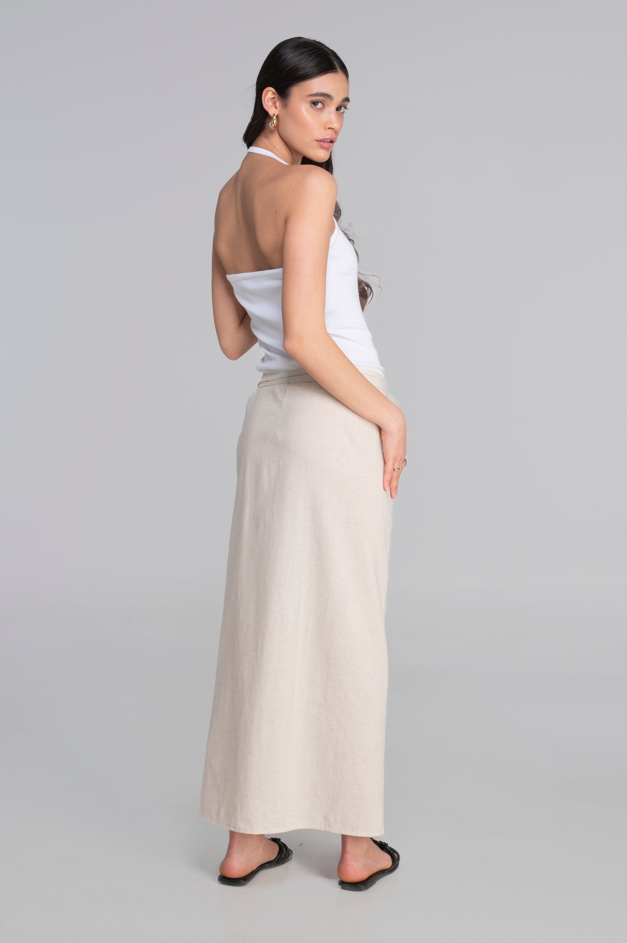 Cotton halter V neck top 7560