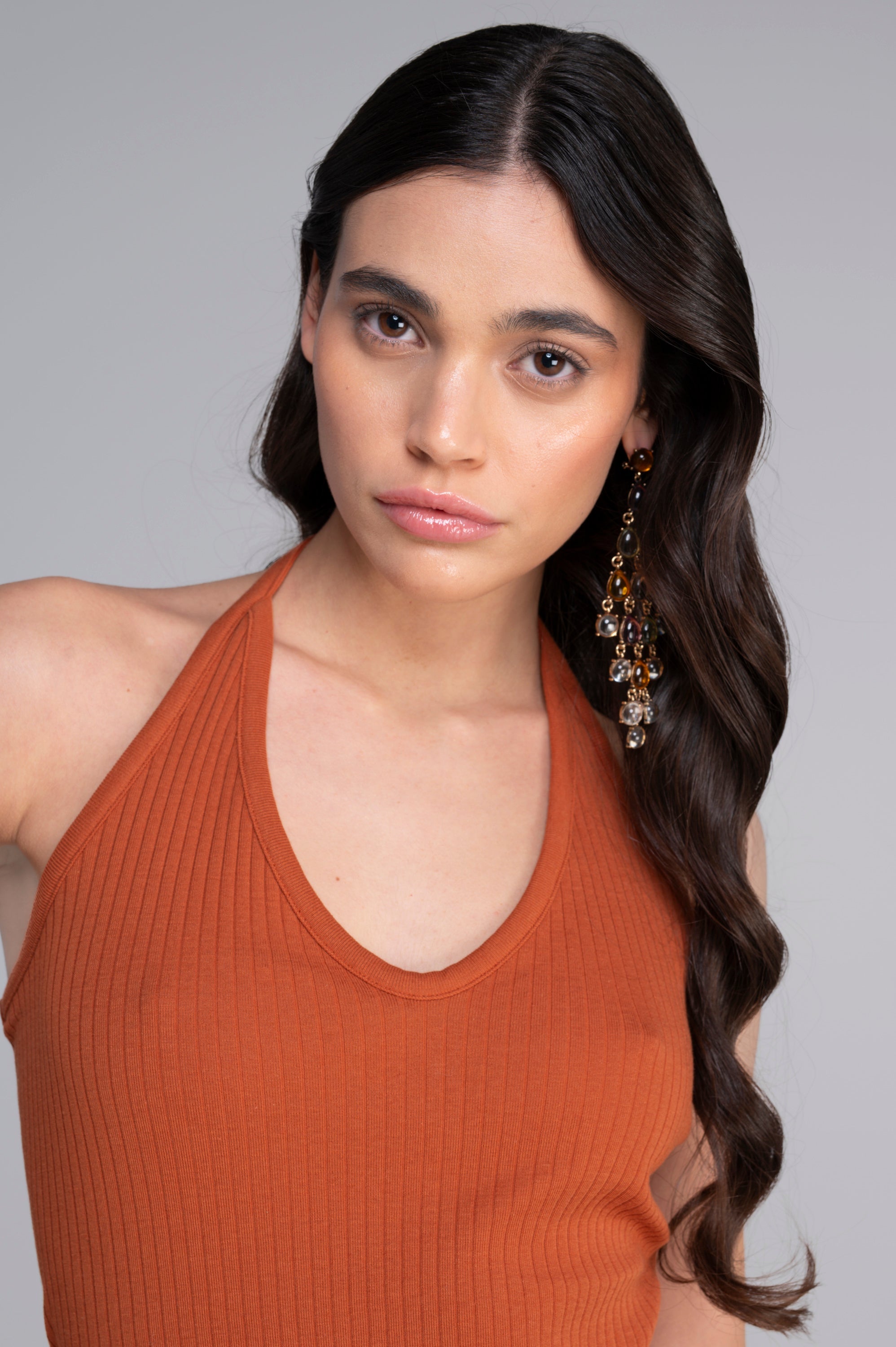 Cotton halter V neck top 7560