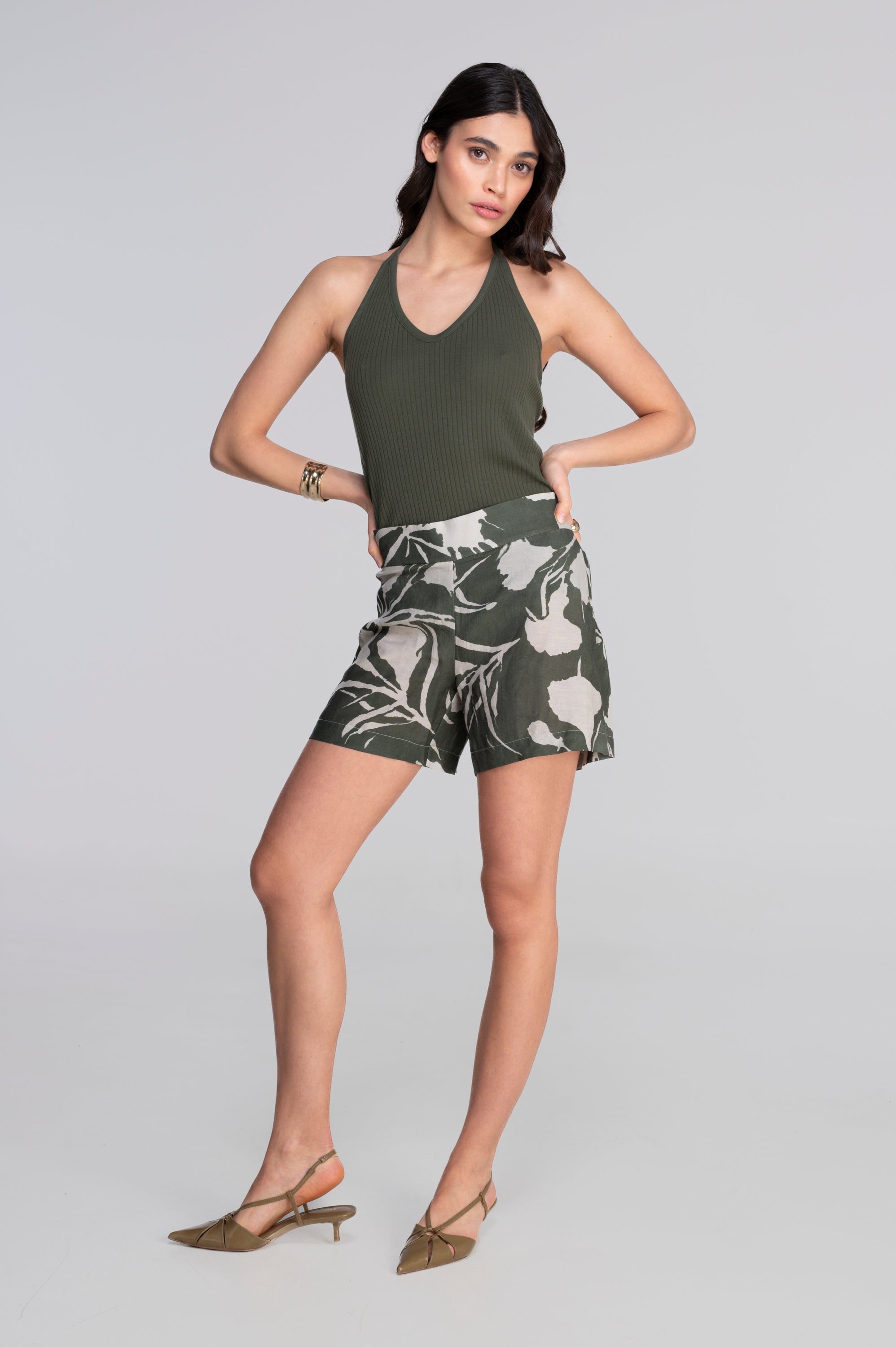 Cotton halter V neck top 7560