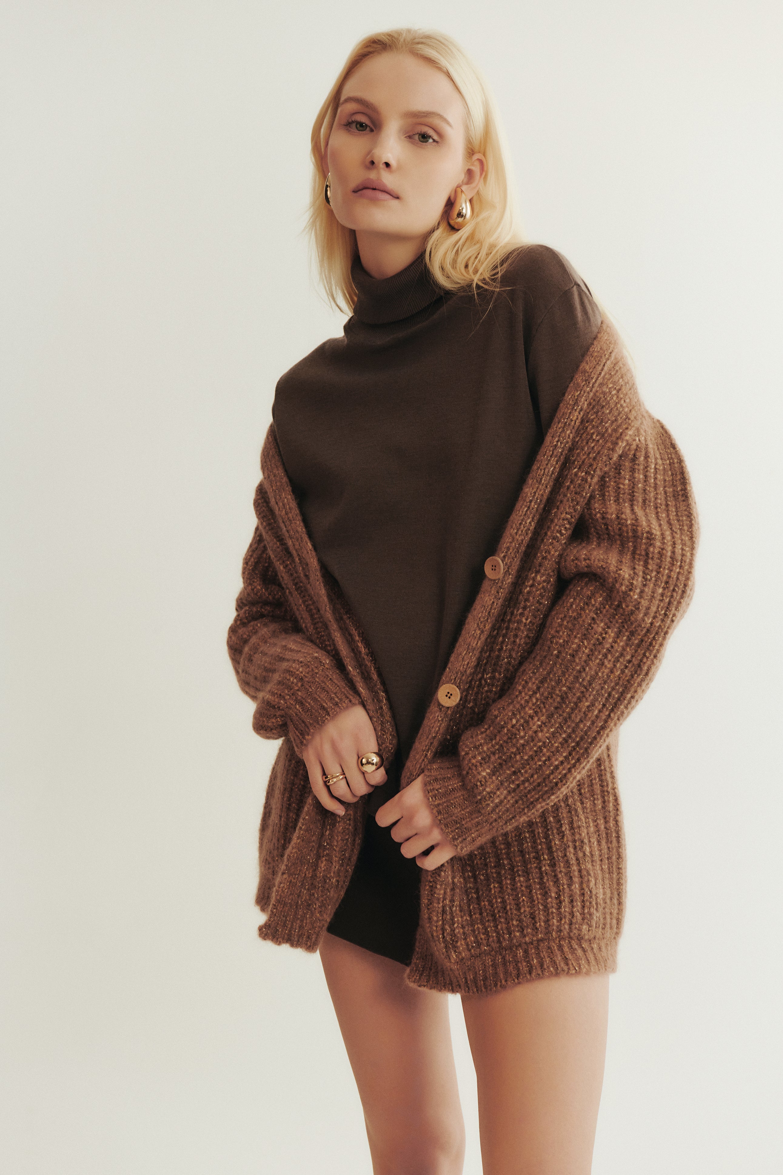 V neck cardigan in alpaca blend with lurex 7662