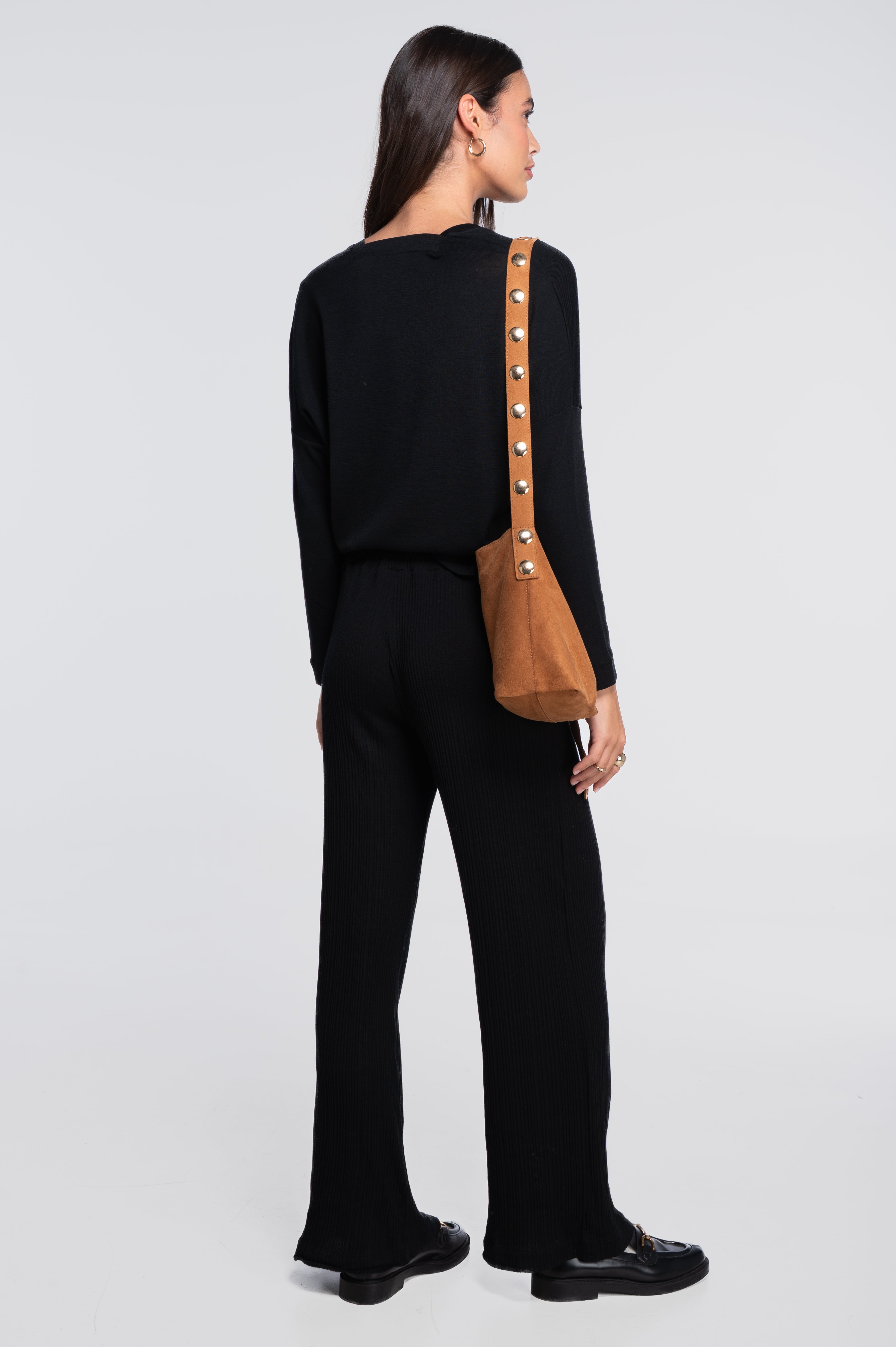 Wool and silk long sleeves V neck shirt 7636