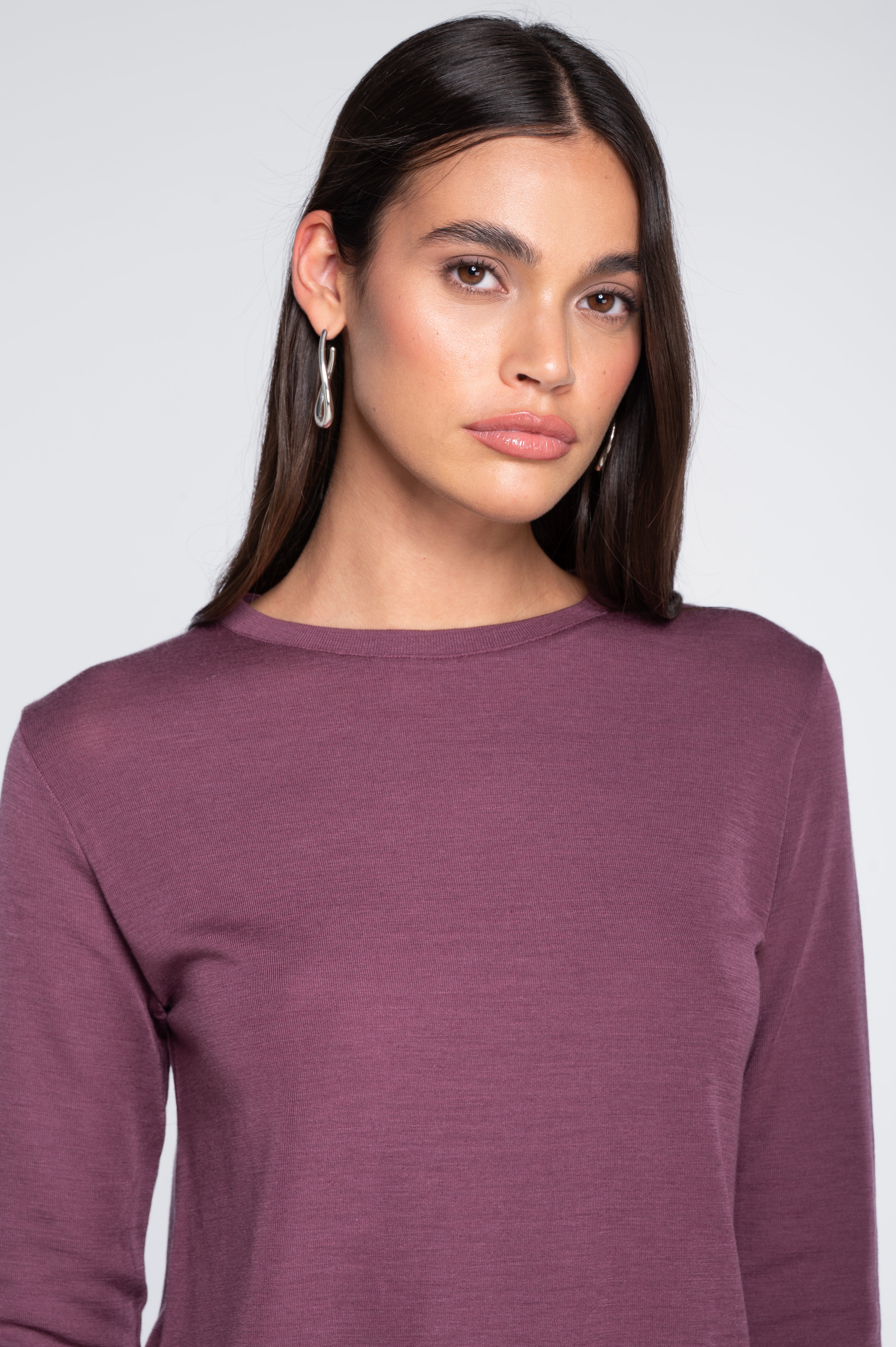 Wool and silk long sleeves roundneck shirt 7637