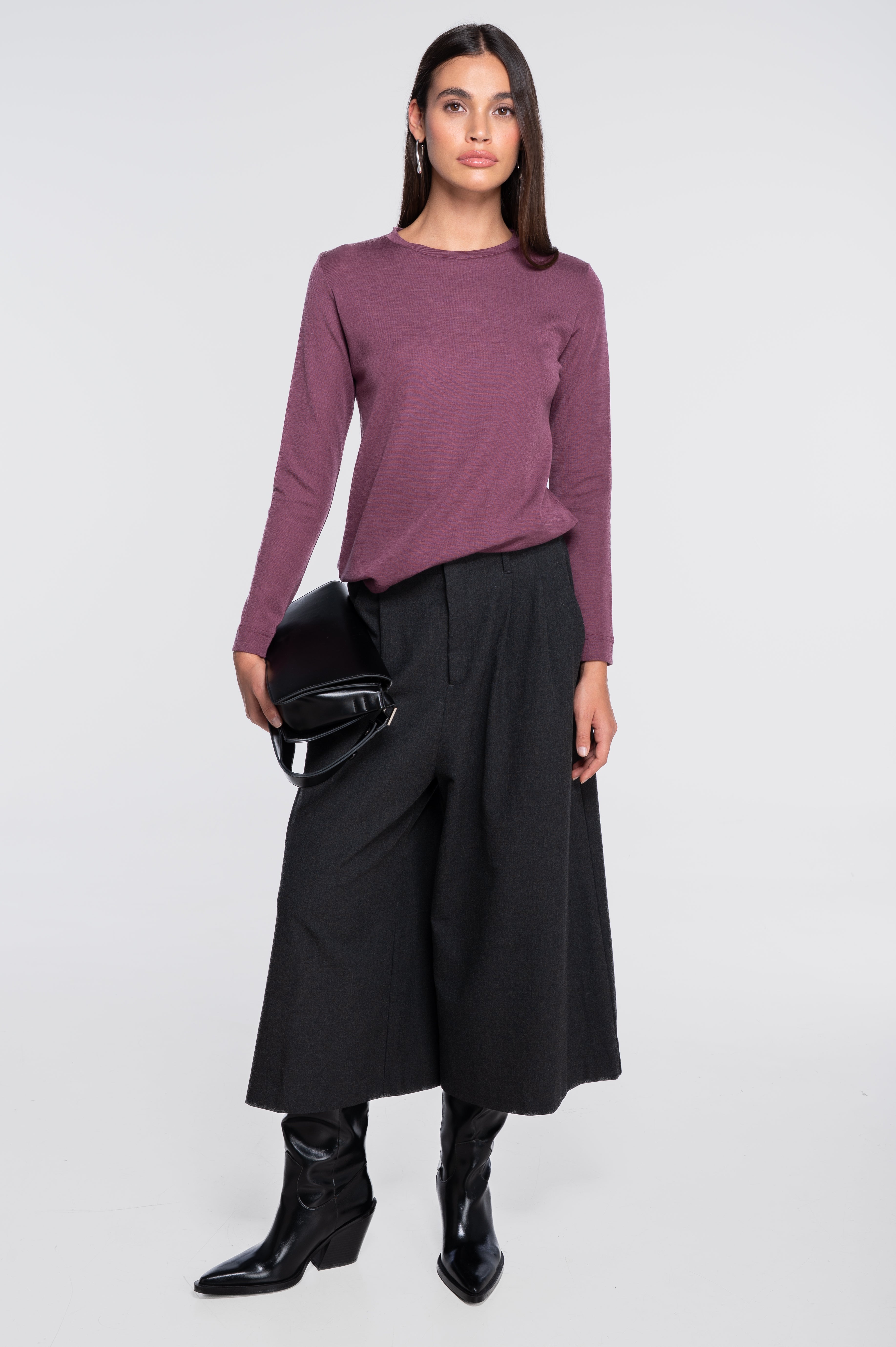 Wool and silk long sleeves roundneck shirt 7637