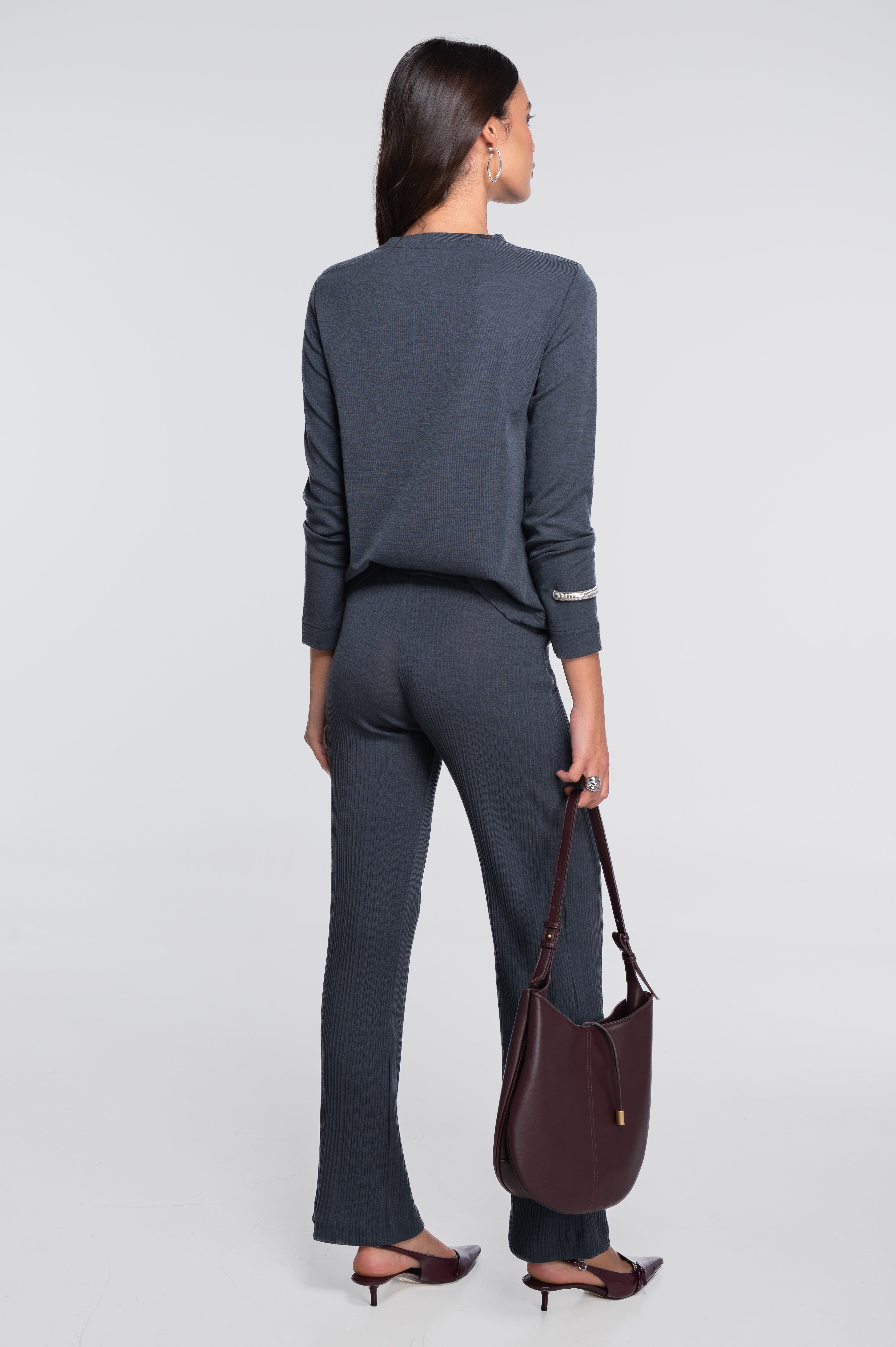 Wool and silk long sleeves roundneck shirt 7637