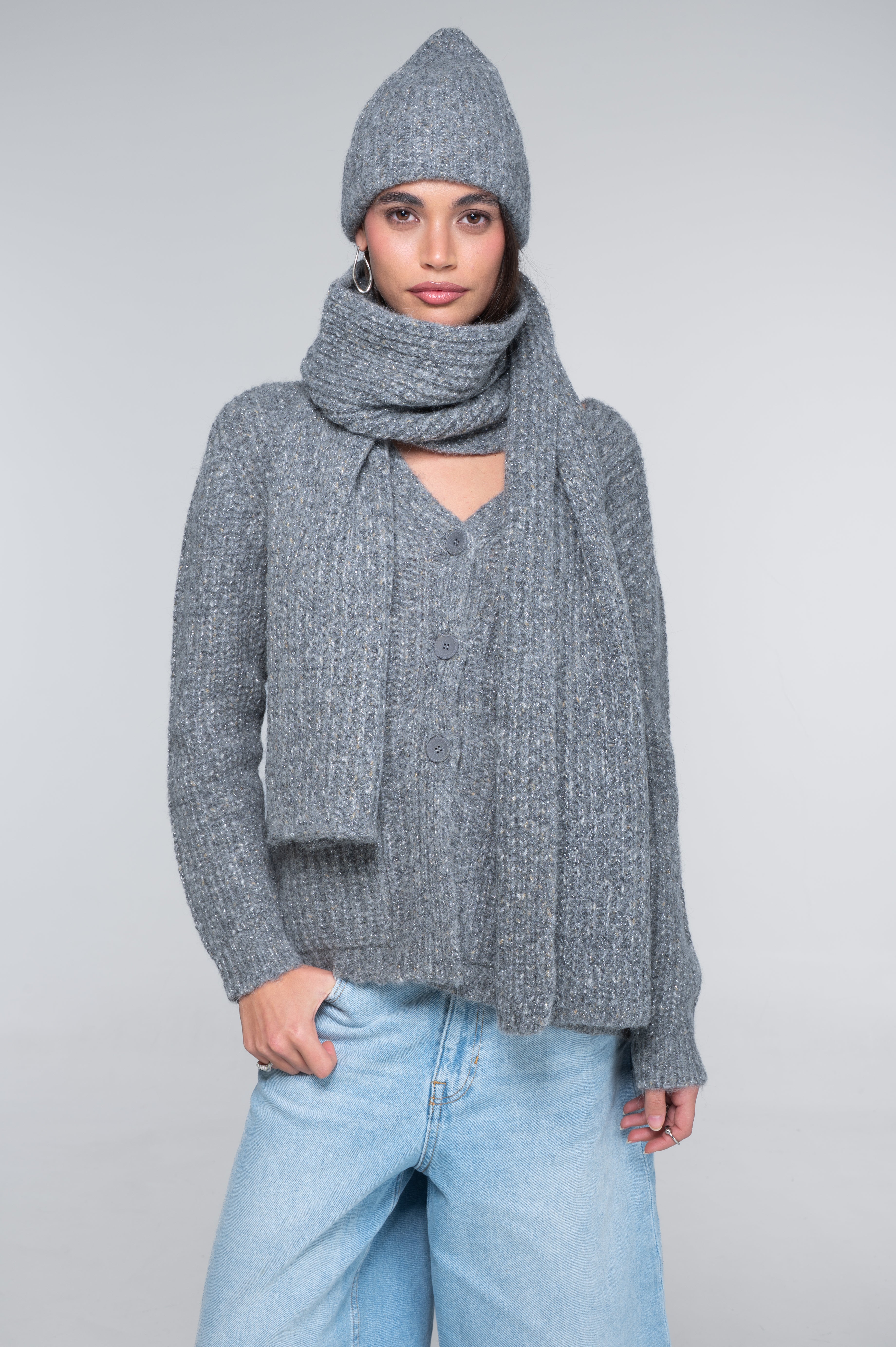 V neck cardigan in alpaca blend with lurex 7662